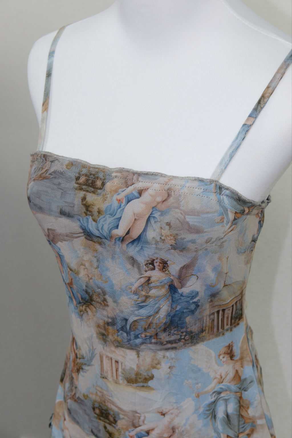 Blue Renaissance Angel Print Mesh Cami Top
