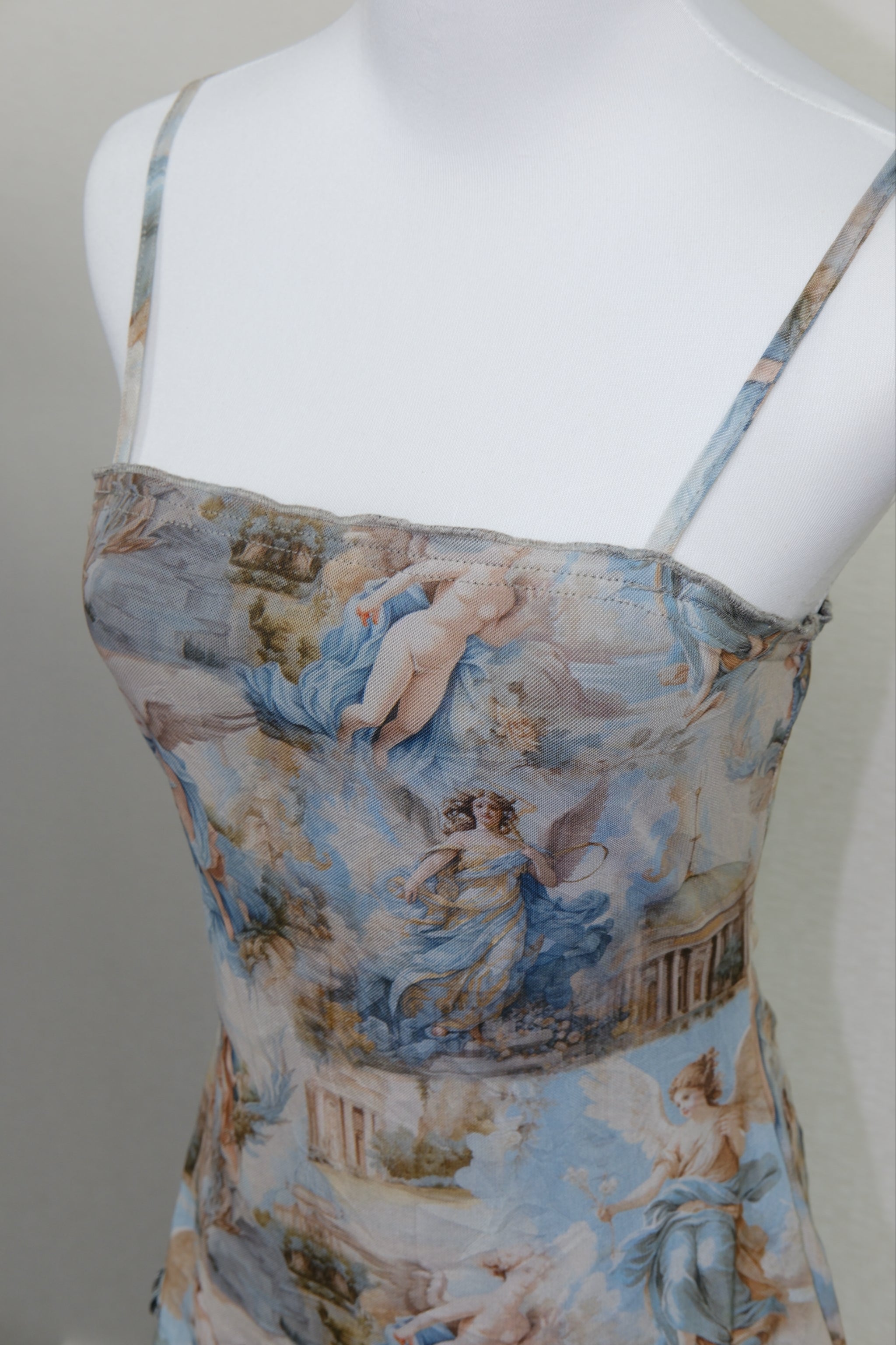 Blue Renaissance Angel Print Mesh Cami Top