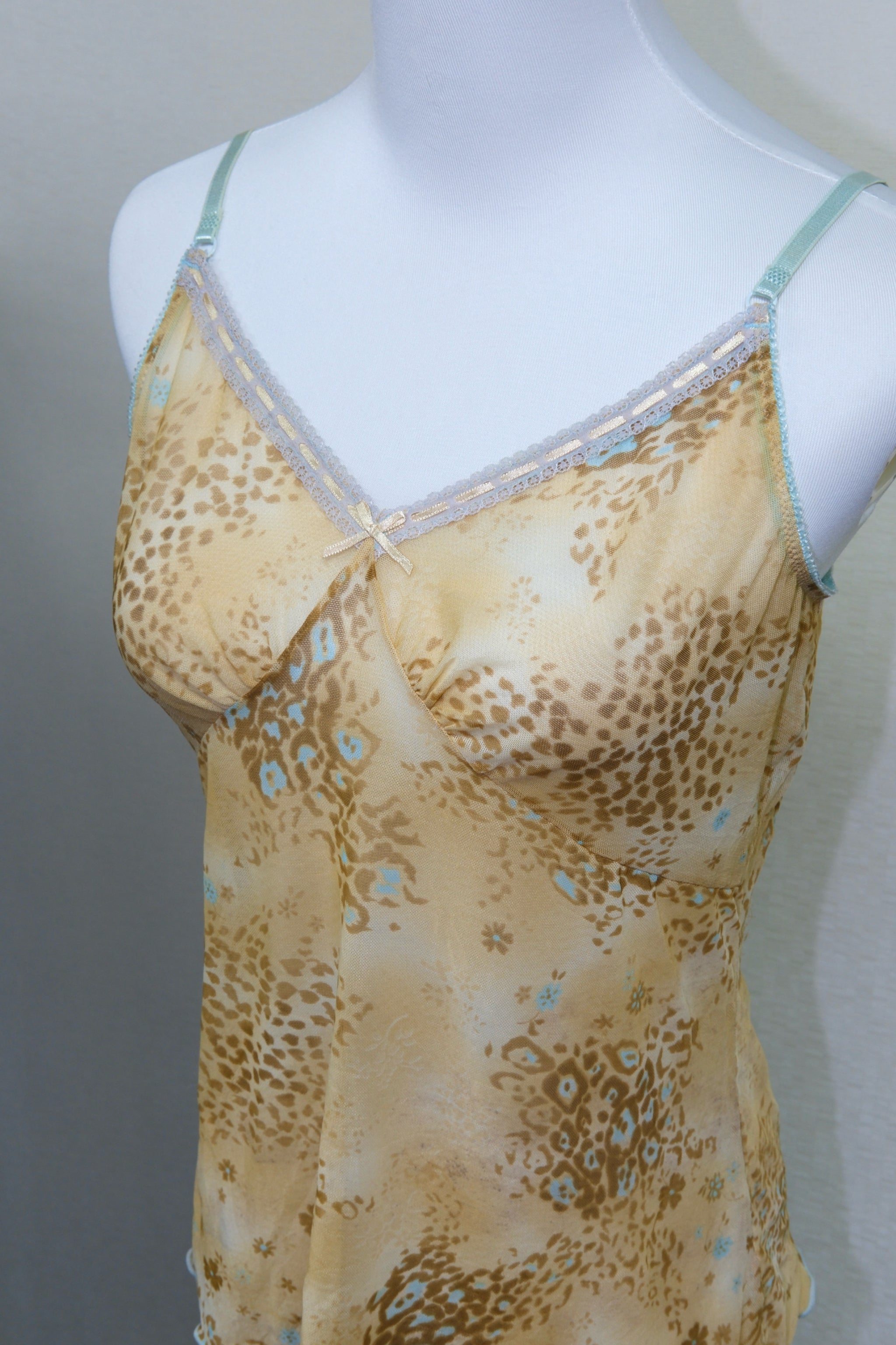 Coquette Leopard Floral Sheer Cami Top in Cream