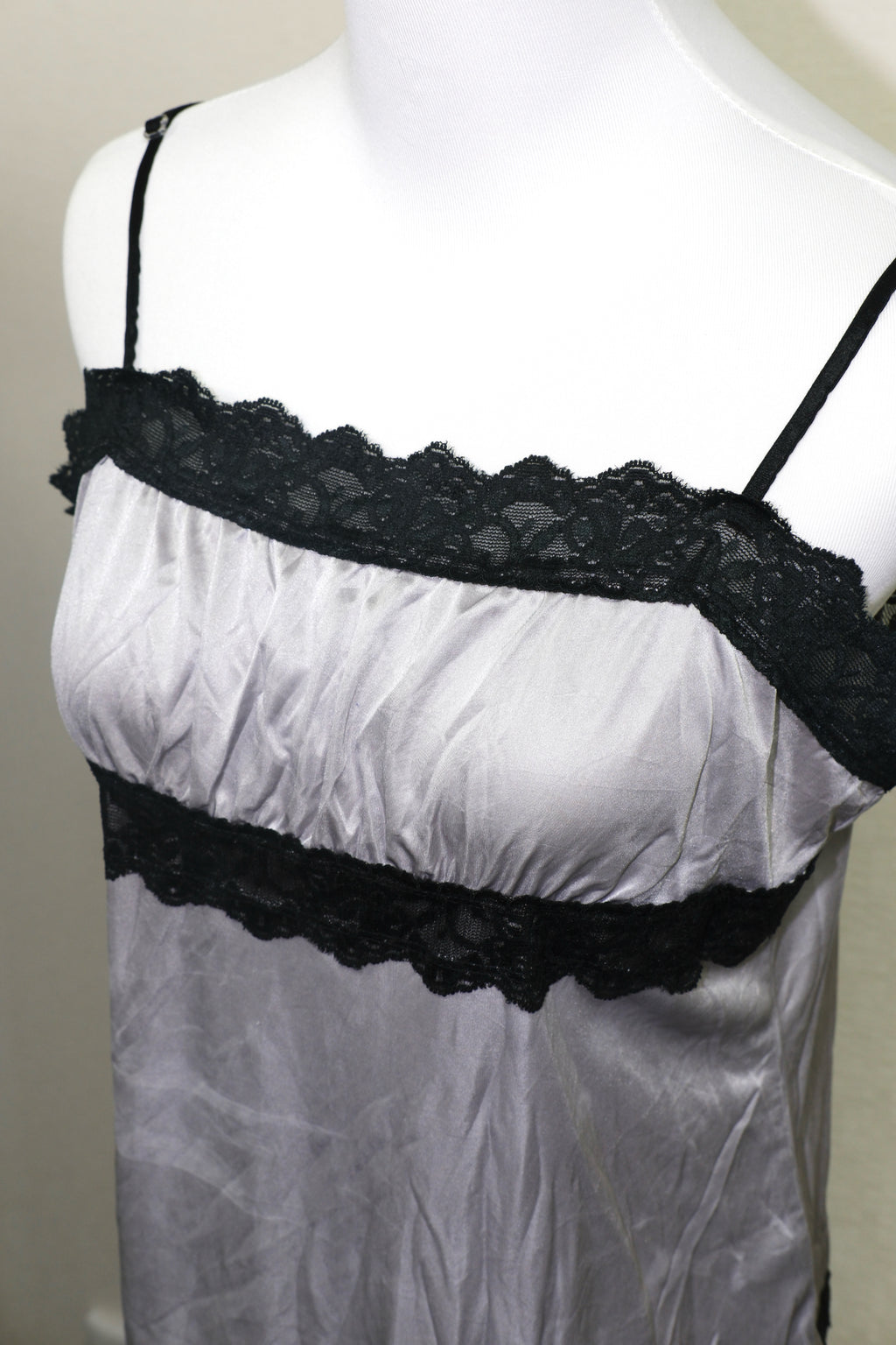 Grey Satin Lace Trim Cami Top