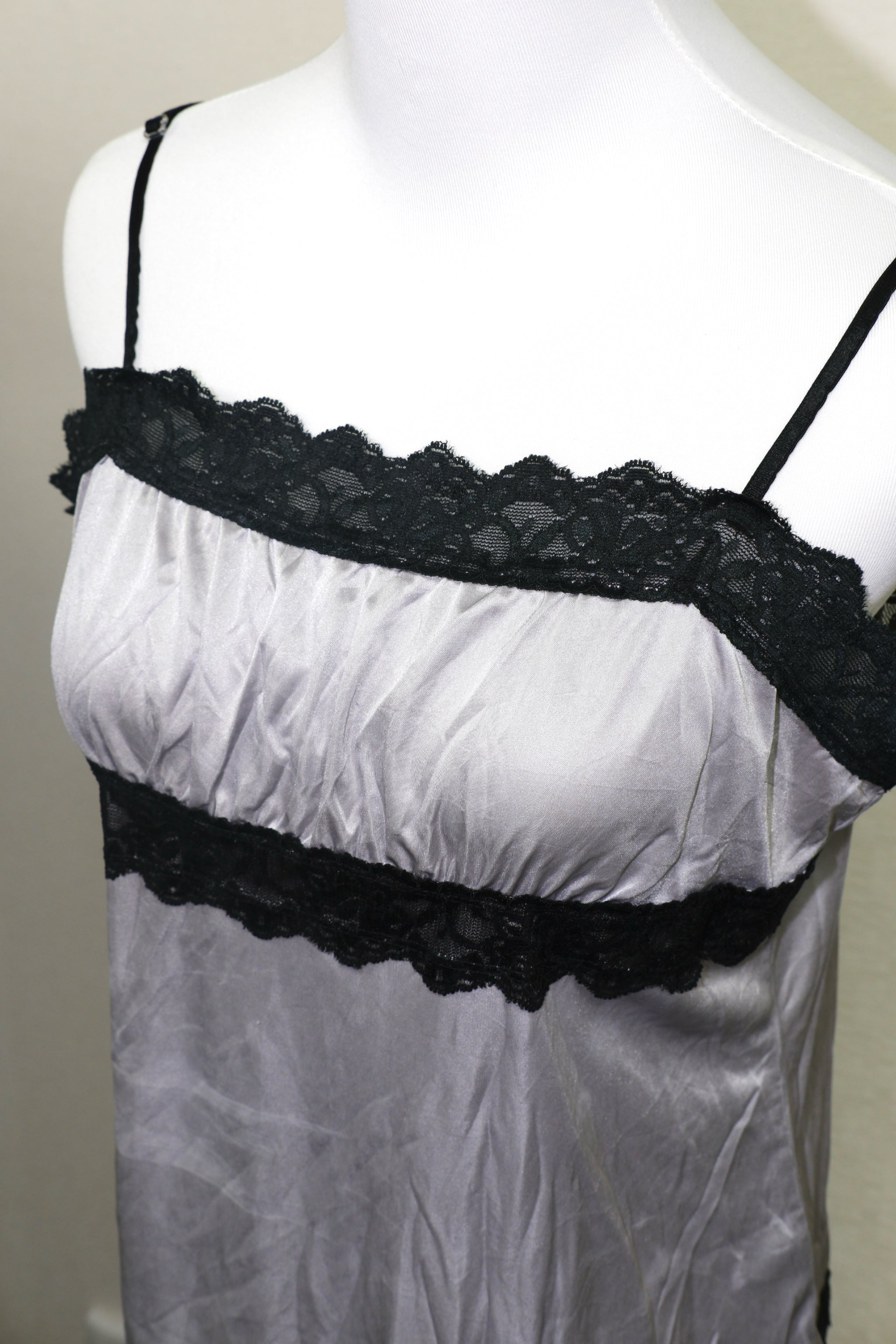 Grey Satin Lace Trim Cami Top