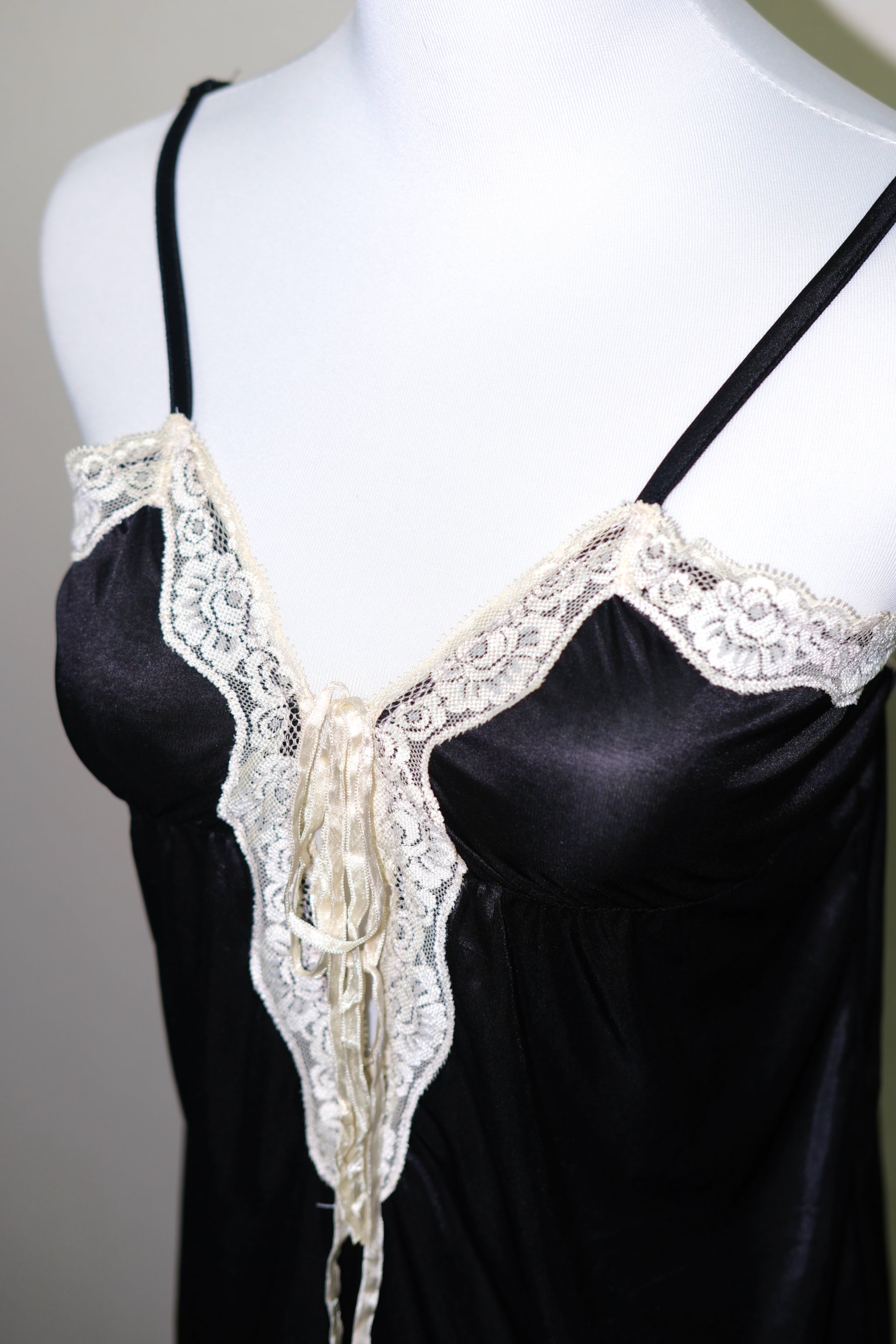 Black Satin Camisole with White Lace