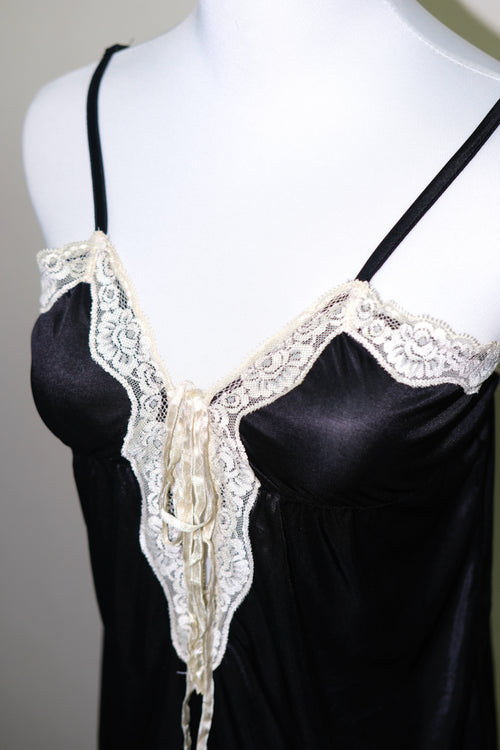 Black Satin Camisole with White Lace