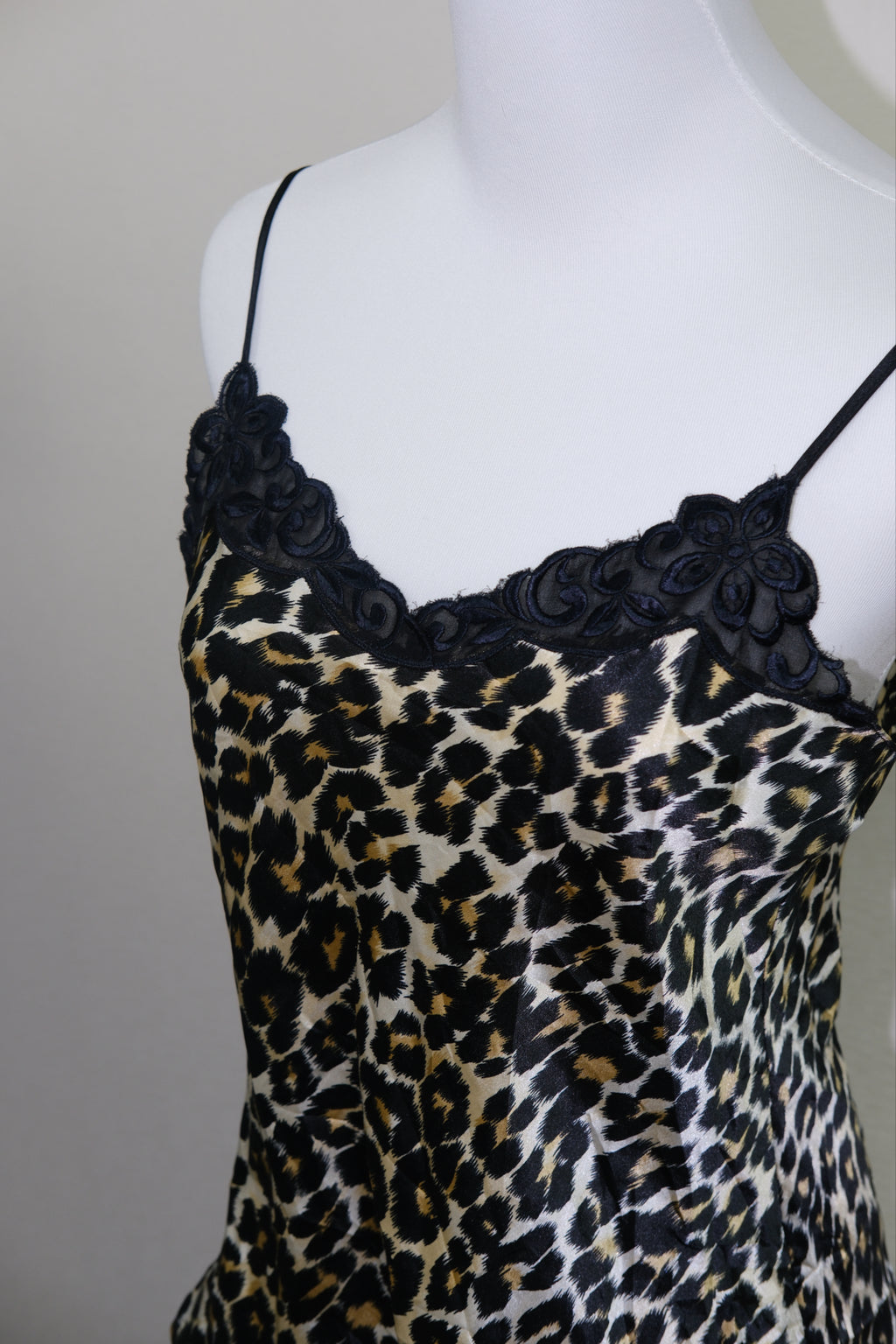 Leopard Print Satin Lace Trim Cami Top