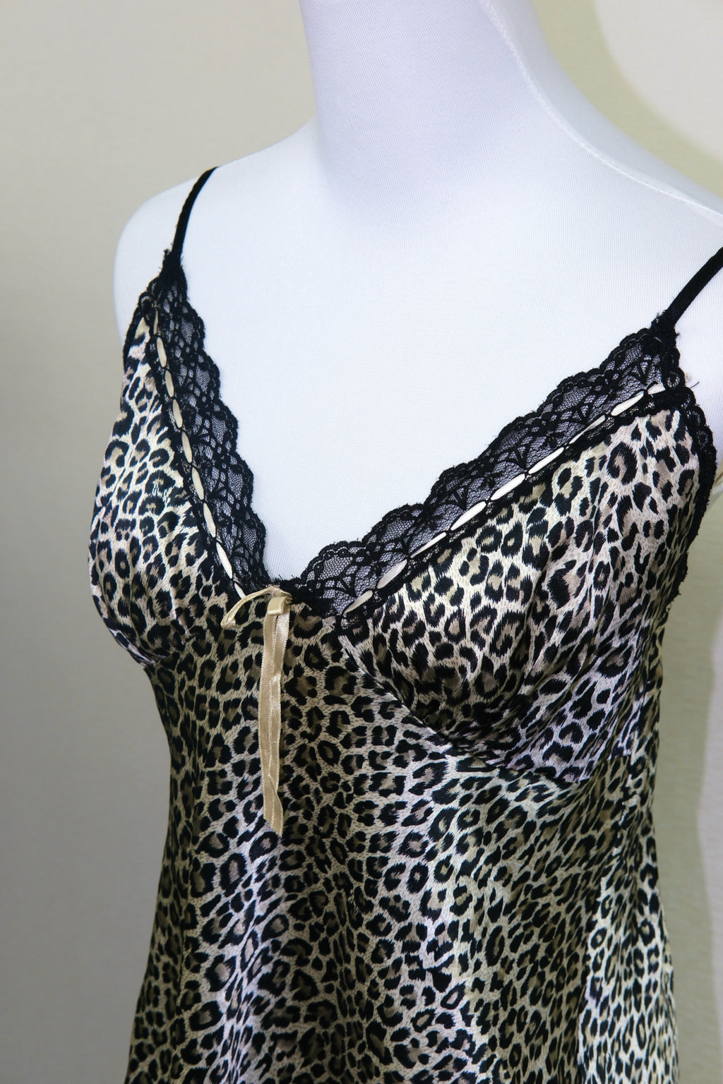 Satin Leopard Print Sheer Lace Cami Top