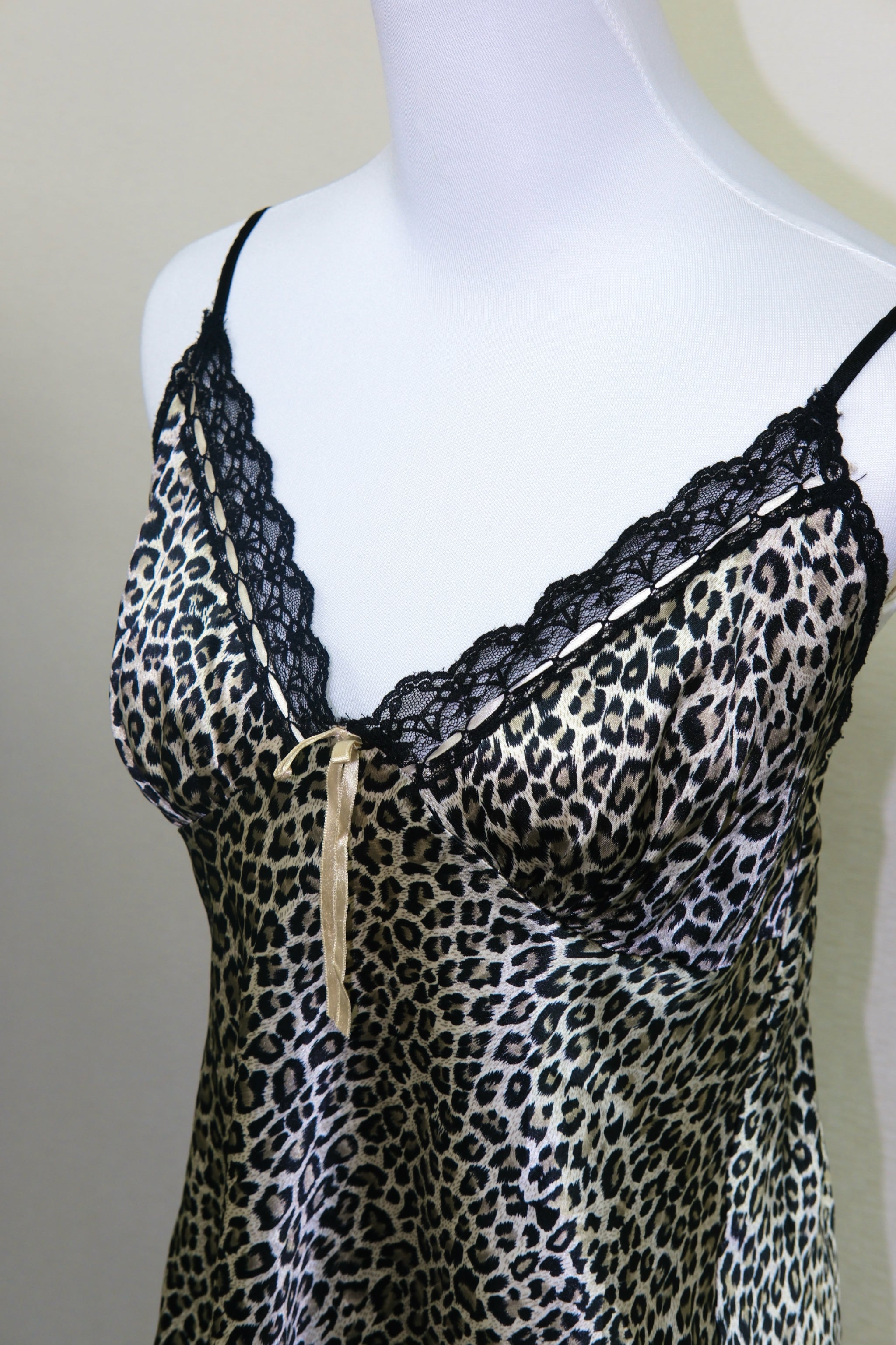 Satin Leopard Print Sheer Lace Cami Top