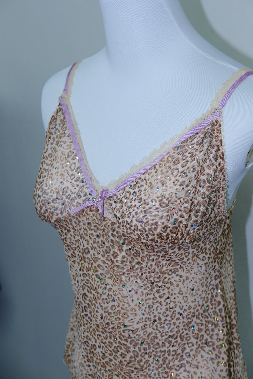 Rhinestone Leopard Print Cami Top with Lace Trim