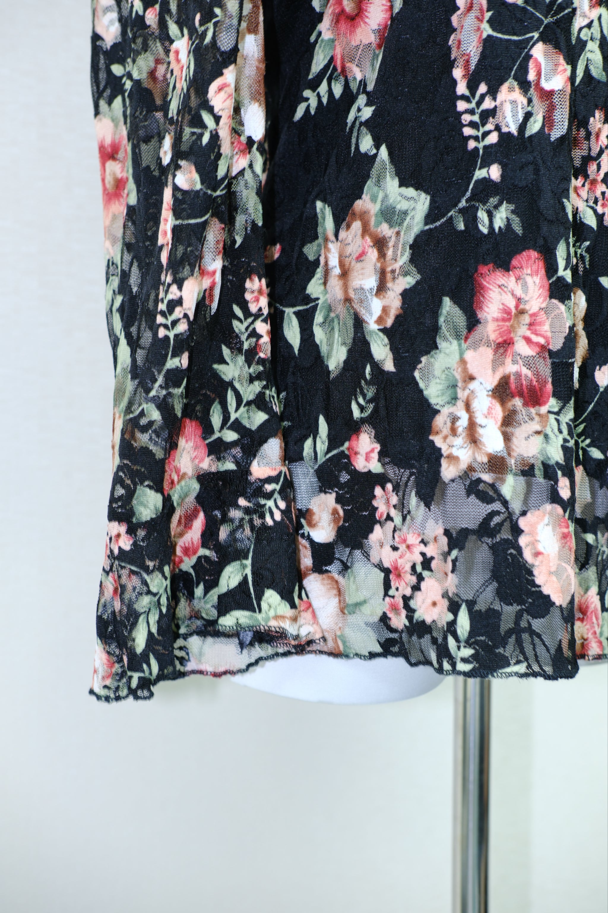 Black Floral Print Sheer Mesh Off-the-Shoulder Ruffle Blouse