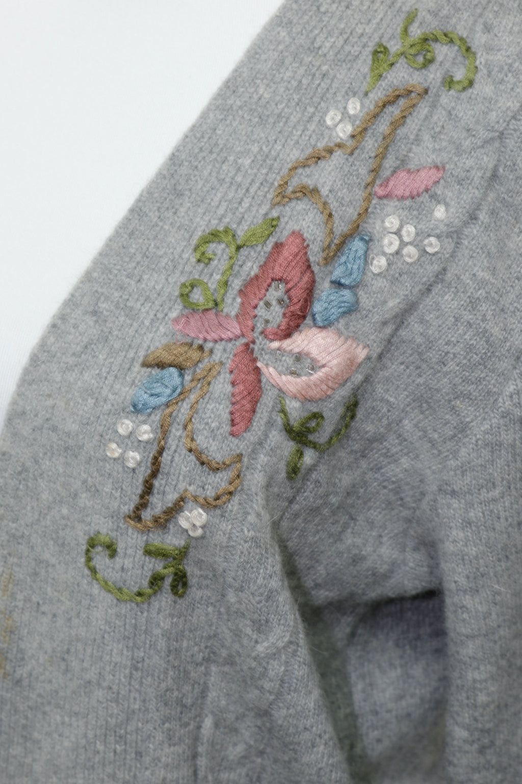 Heather Grey Embroidered Floral V-Neck Cardigan