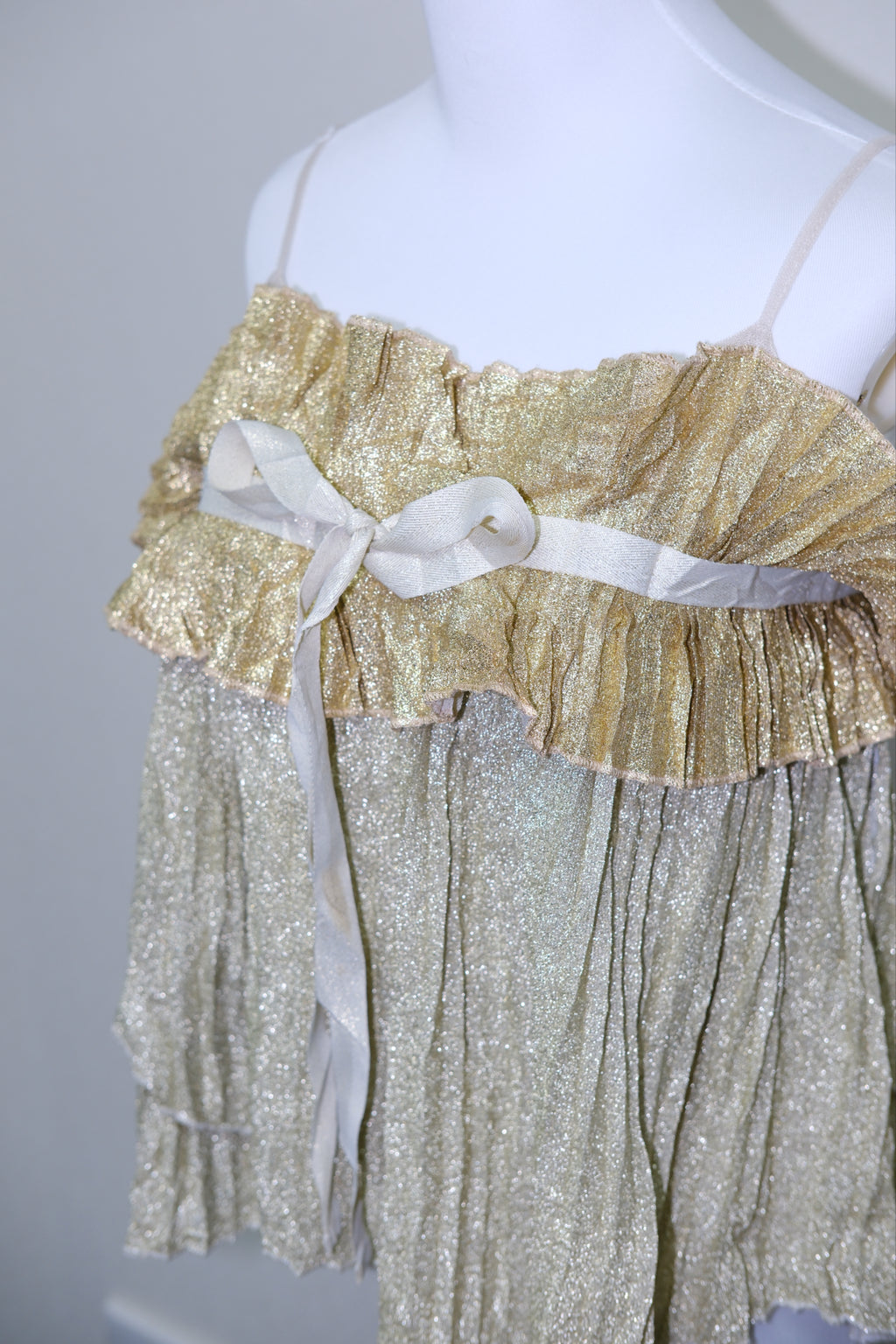 Coquette Gold Shimmer Pleated Babydoll Cami Top