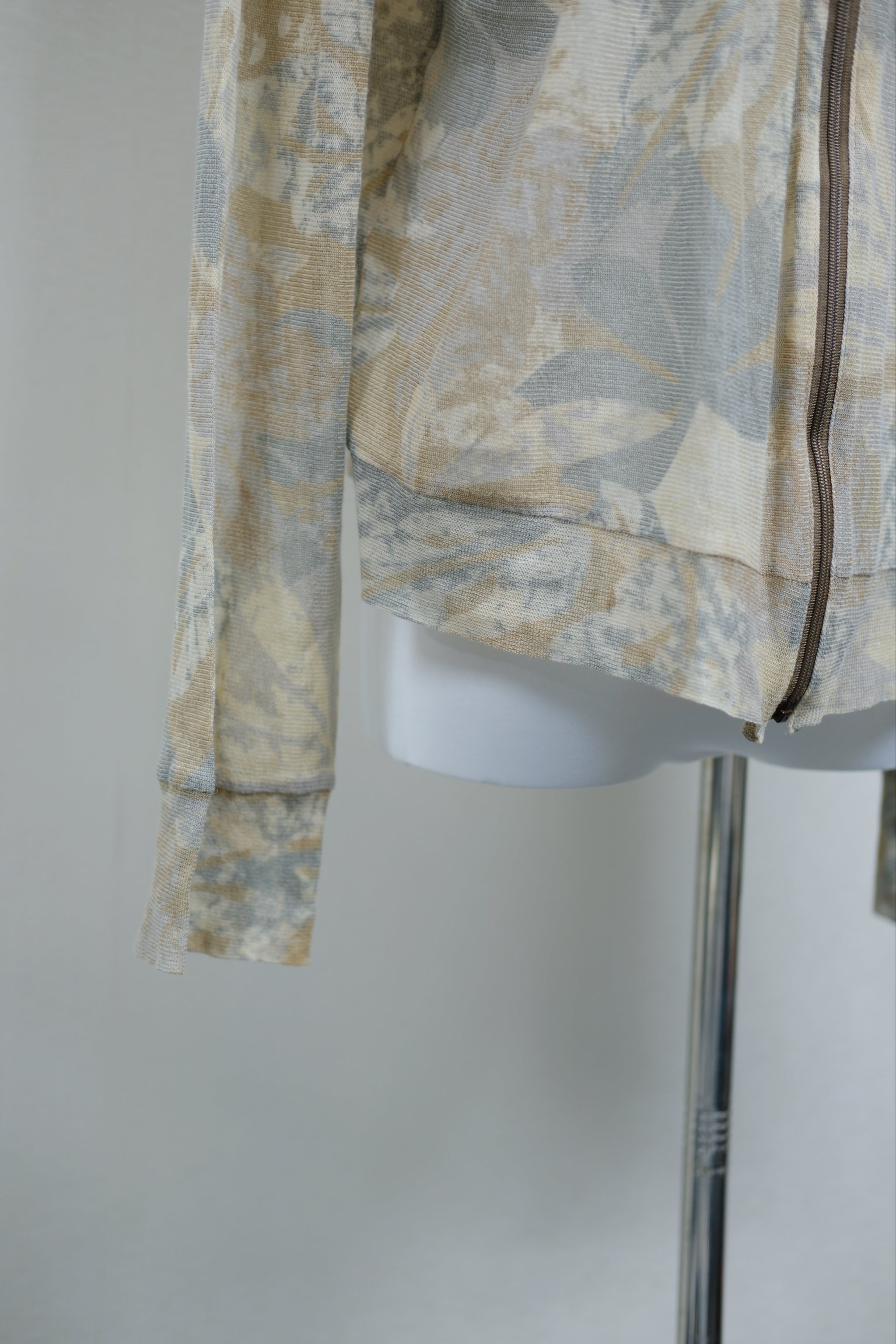 Beige Floral Print Ruffle Mesh Hooded Jacket