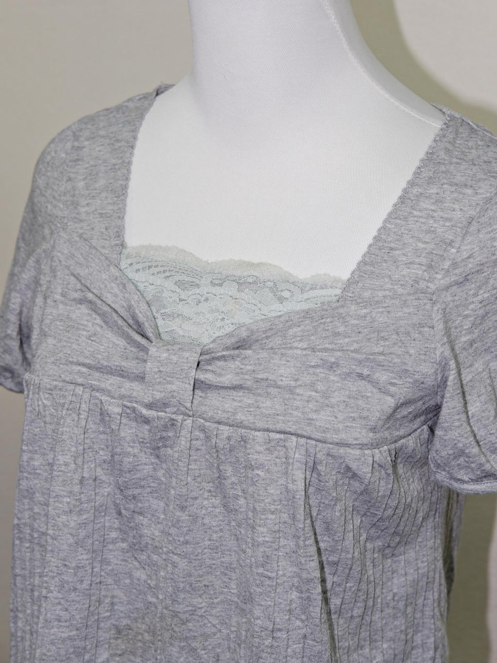 Coquette Grey Square Neck Ruffle Short Sleeve Top