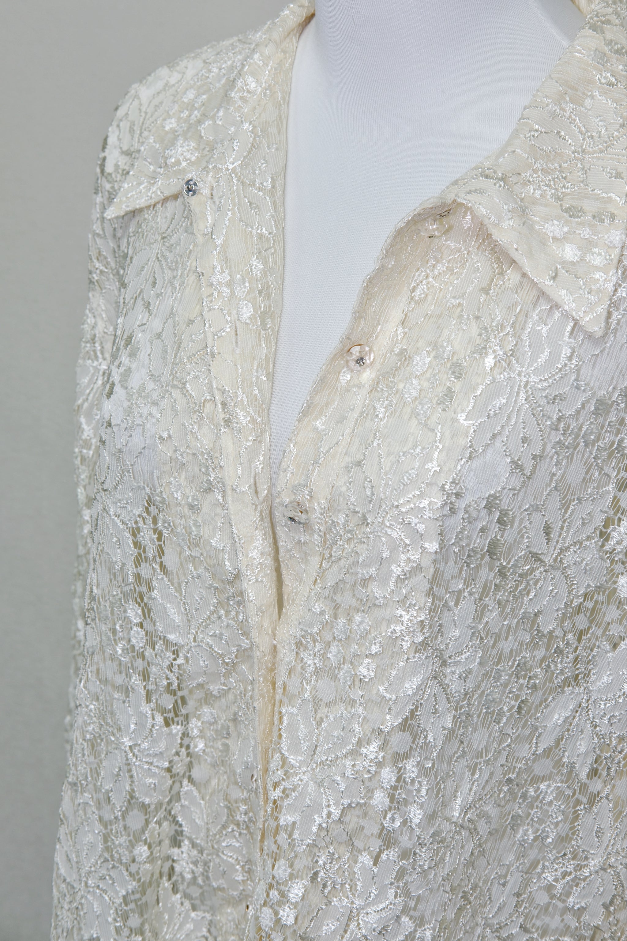Coquette Sheer Lace Oversized Button Up Blouse