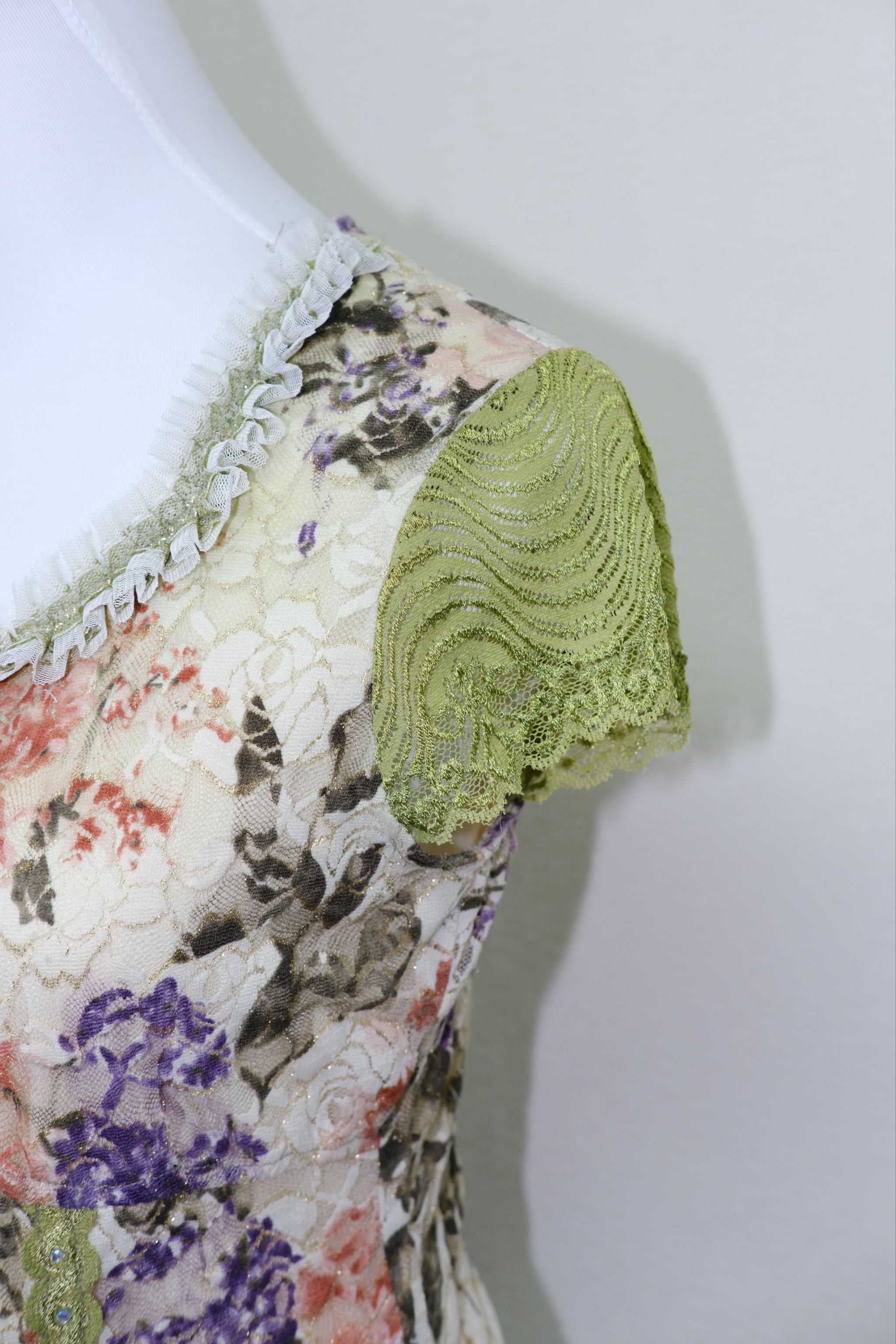 Cottagecore Floral Lace Short Sleeve Top with Green Lace