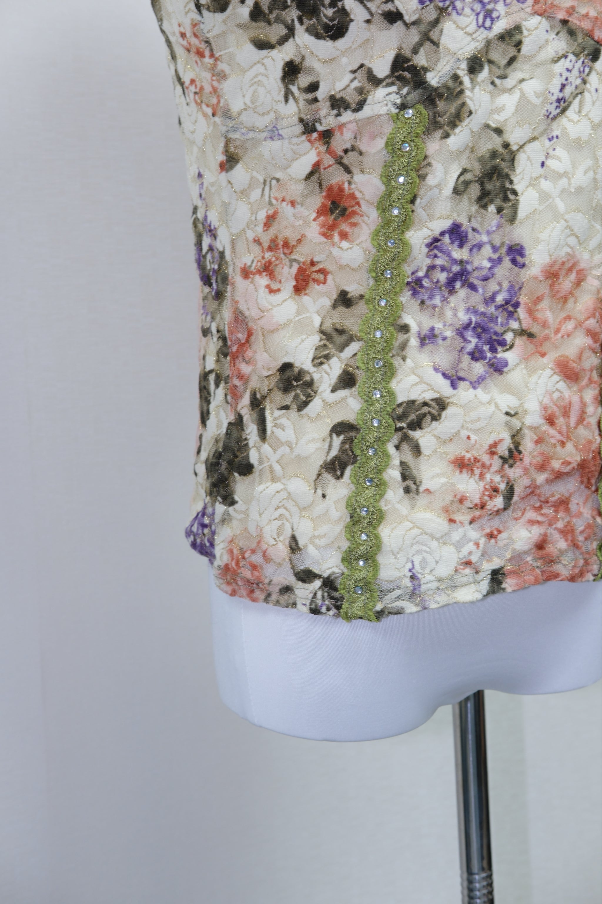 Cottagecore Floral Lace Short Sleeve Top with Green Lace