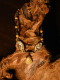 Gold Foil Resin & Yellow Jade Teardrop Pendant Embroidered Bracelet