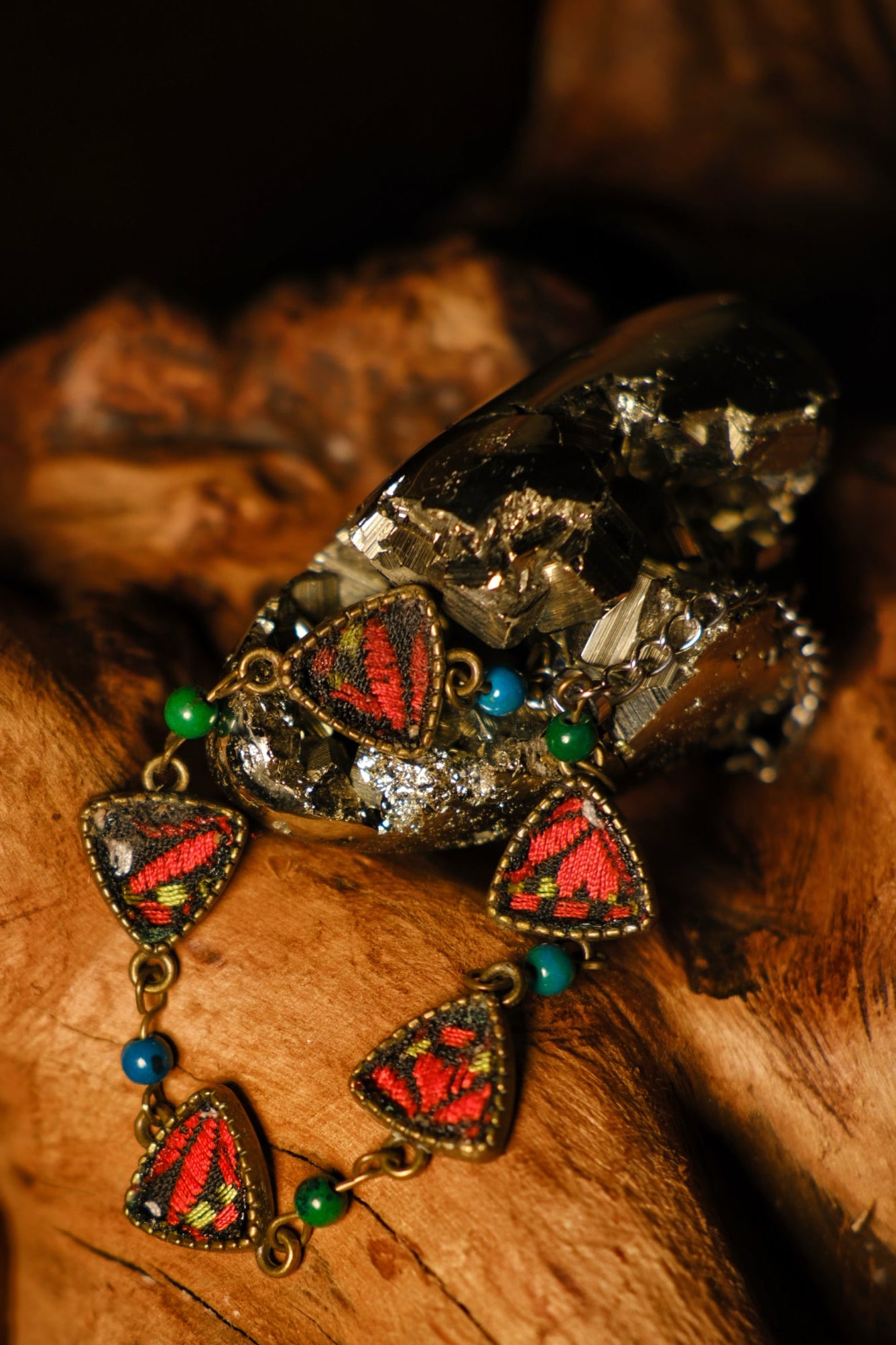 Embroidered Triangle Bracelet with Natural Turquoise & Chalcedony