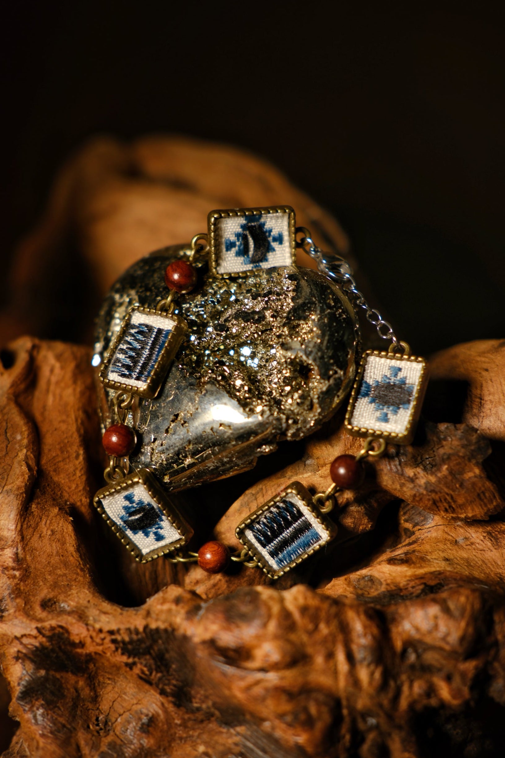 Embroidered Bracelet with Natural Red Sandalwood Beads