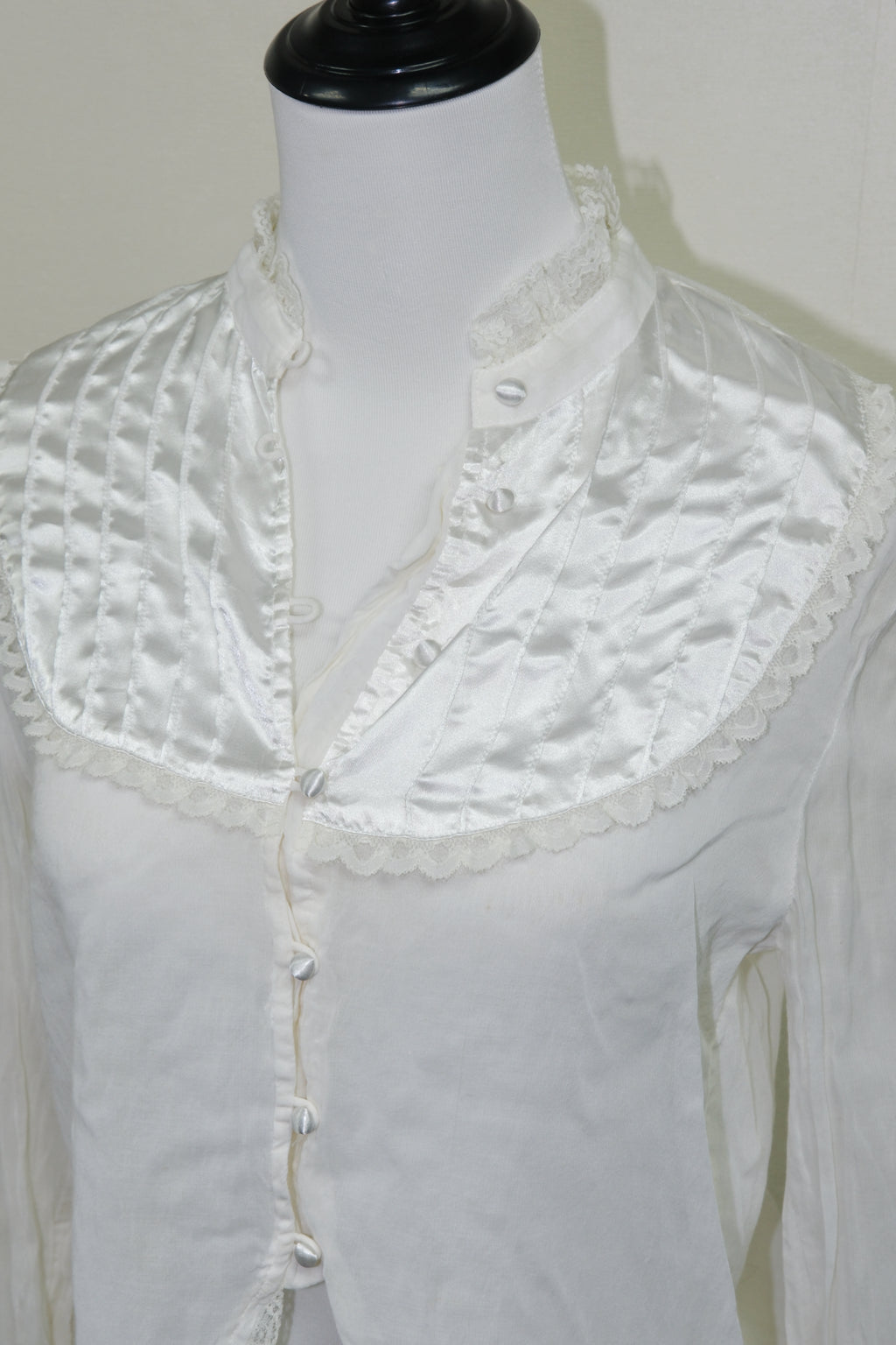 White Ruffled Lace Trim Button-Up Top