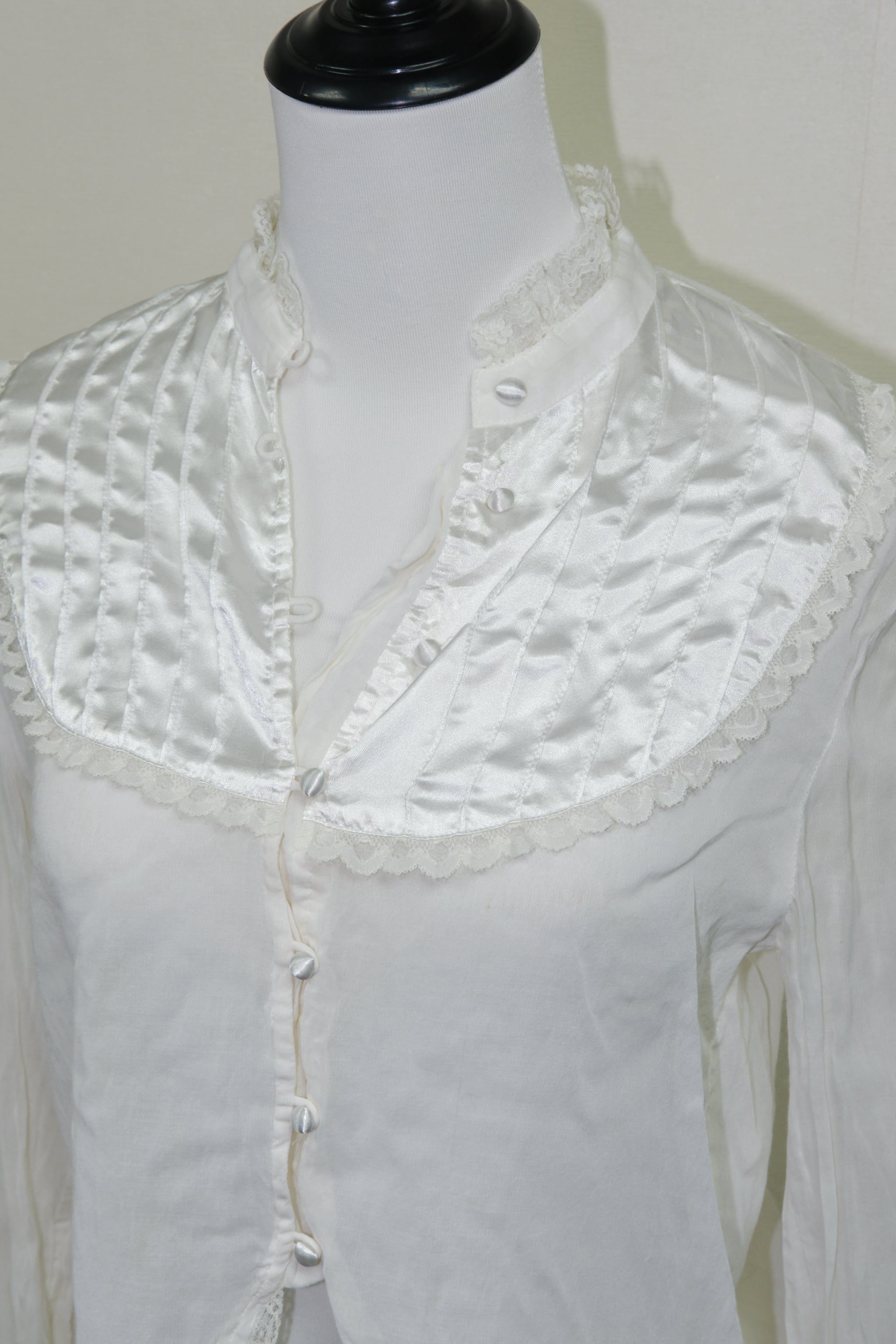 White Ruffled Lace Trim Button-Up Top