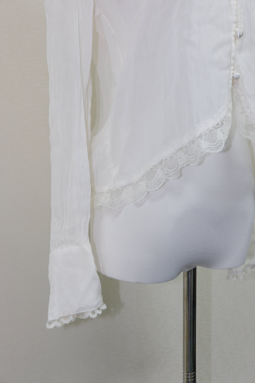 White Ruffled Lace Trim Button-Up Top