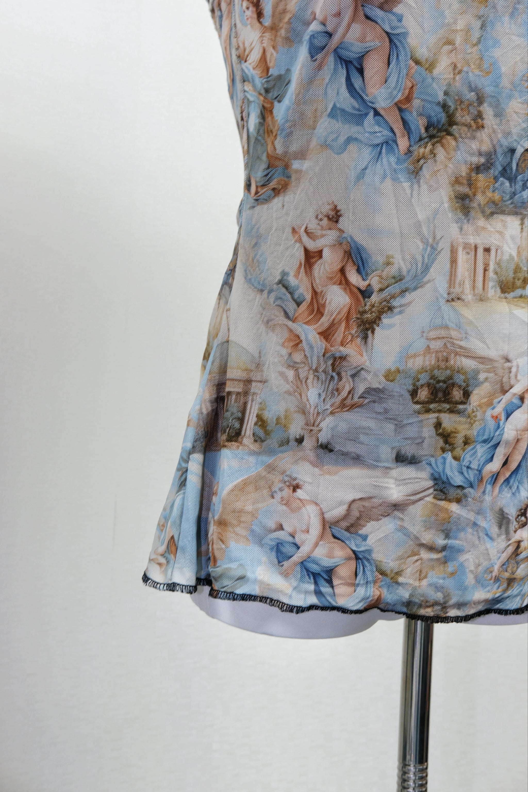 Blue Renaissance Angel Print Mesh Cami Top