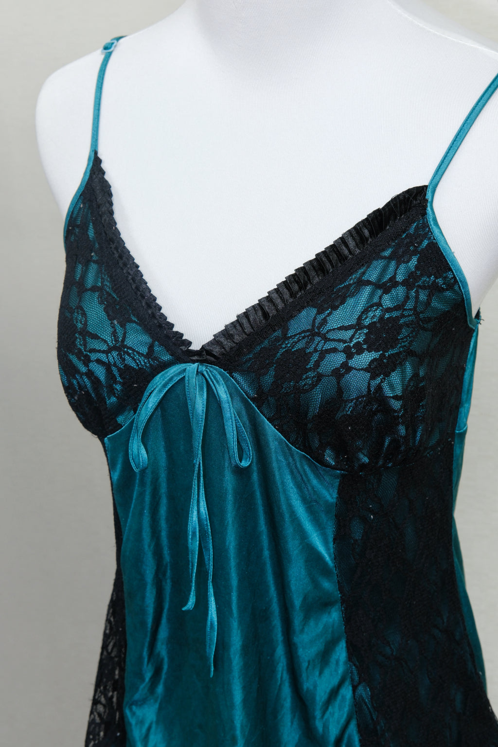 Coquette Teal Satin Lace Panel Cami Blouse