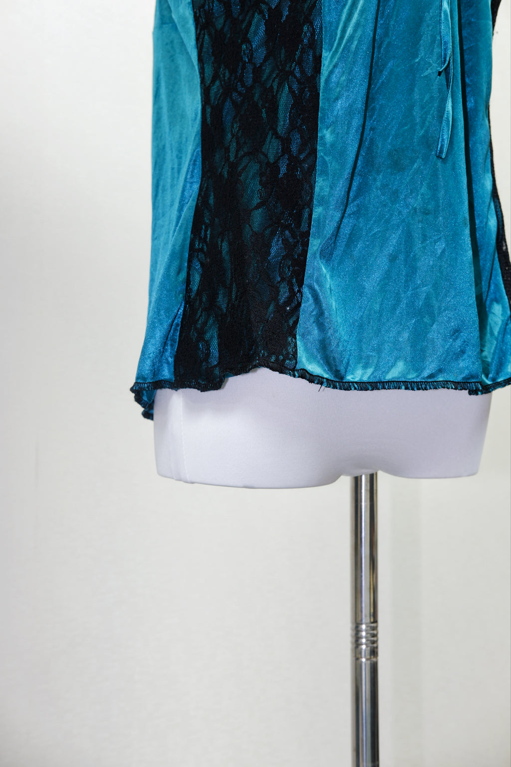Coquette Teal Satin Lace Panel Cami Blouse