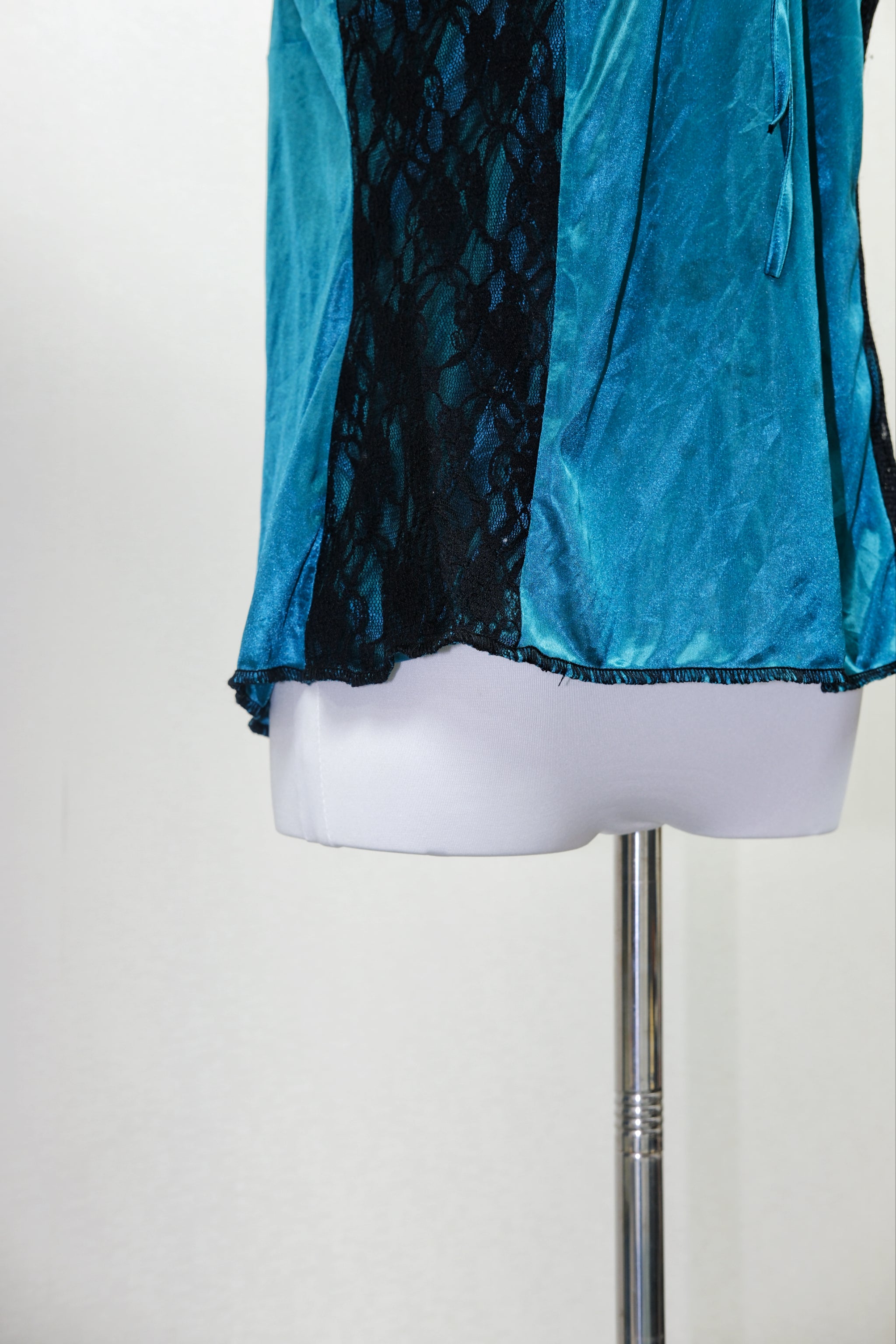 Coquette Teal Satin Lace Panel Cami Blouse