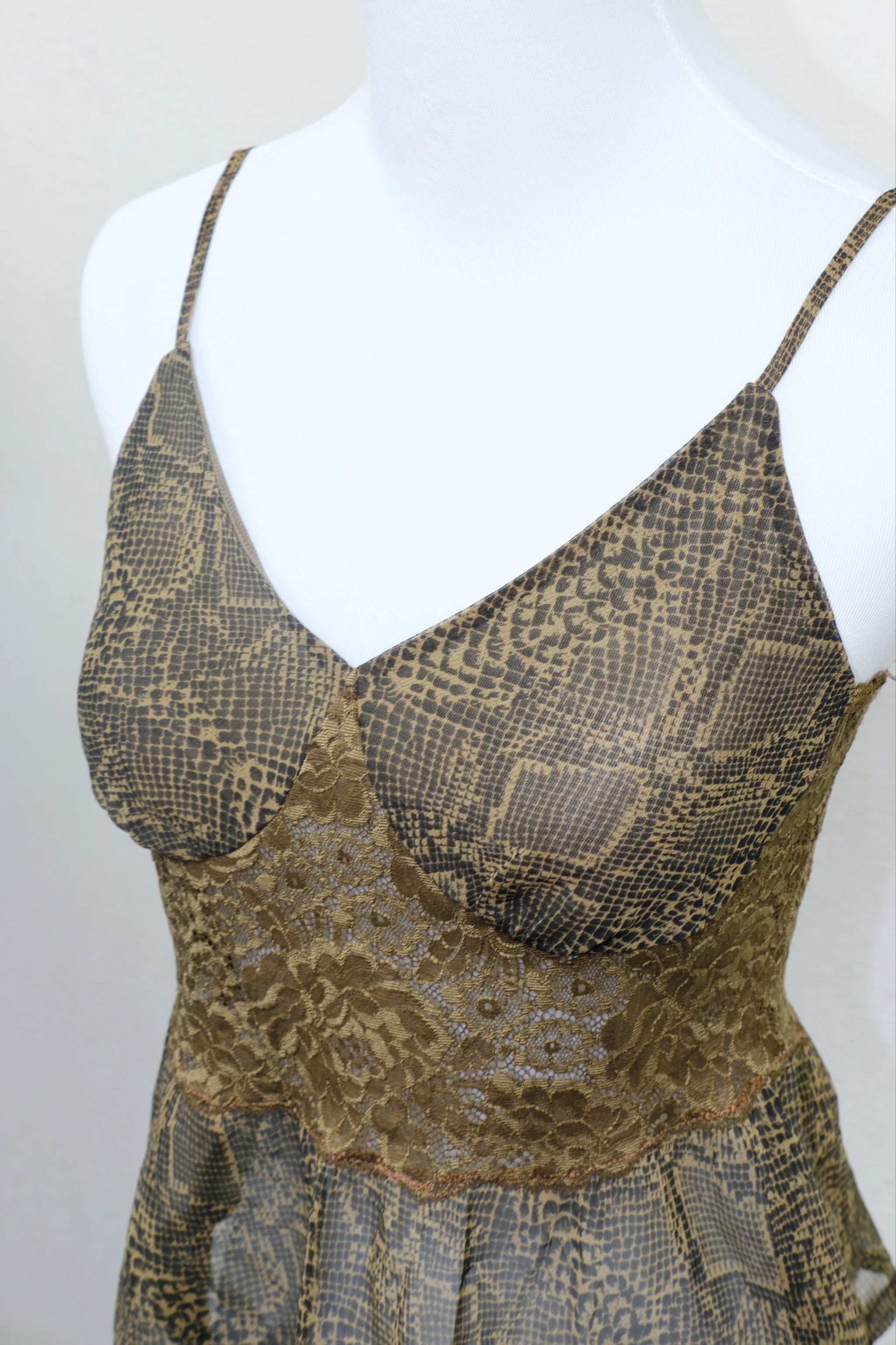 Brown Snake Print Lace Peplum Cami Top