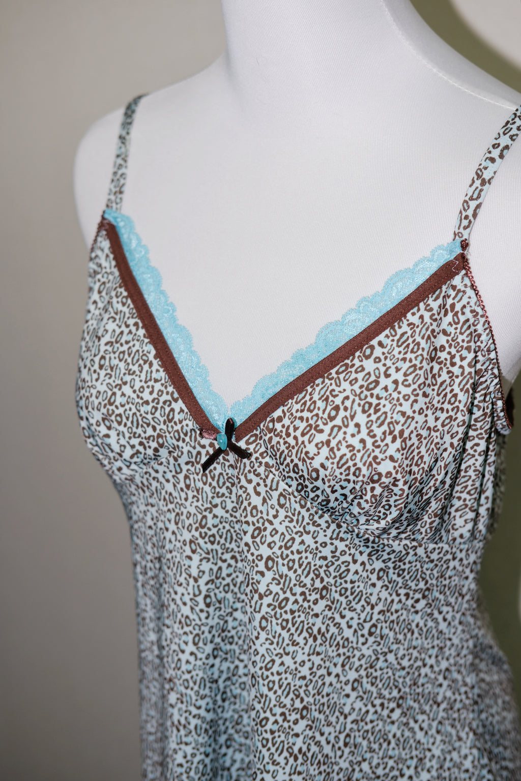 Light Blue Leopard Print Lace Trim Cami