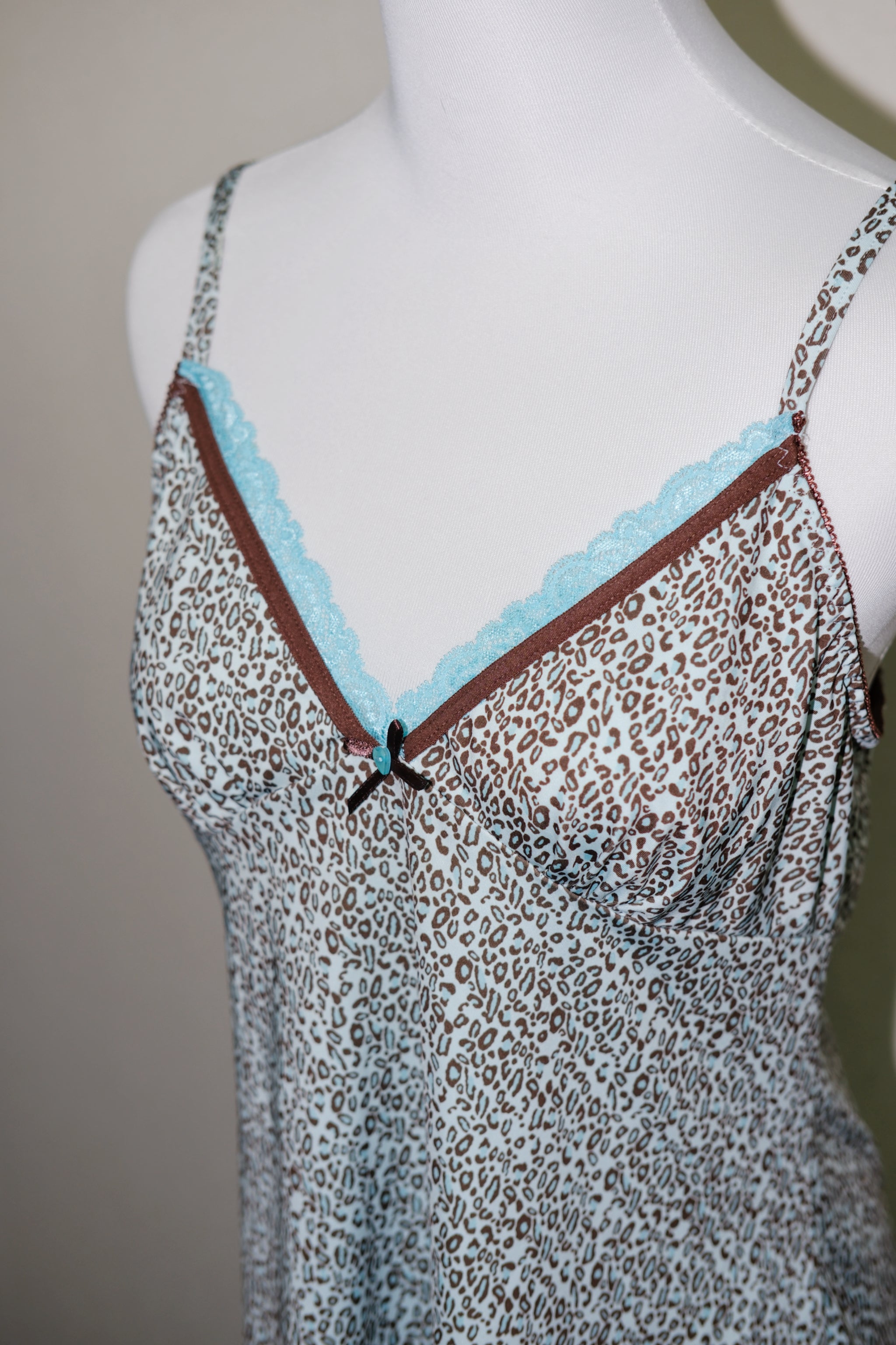 Light Blue Leopard Print Lace Trim Cami
