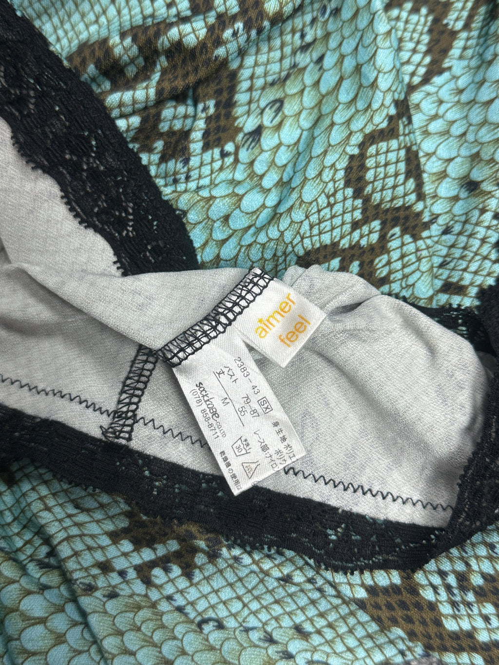 Turquoise Snake Print Lace Camisole