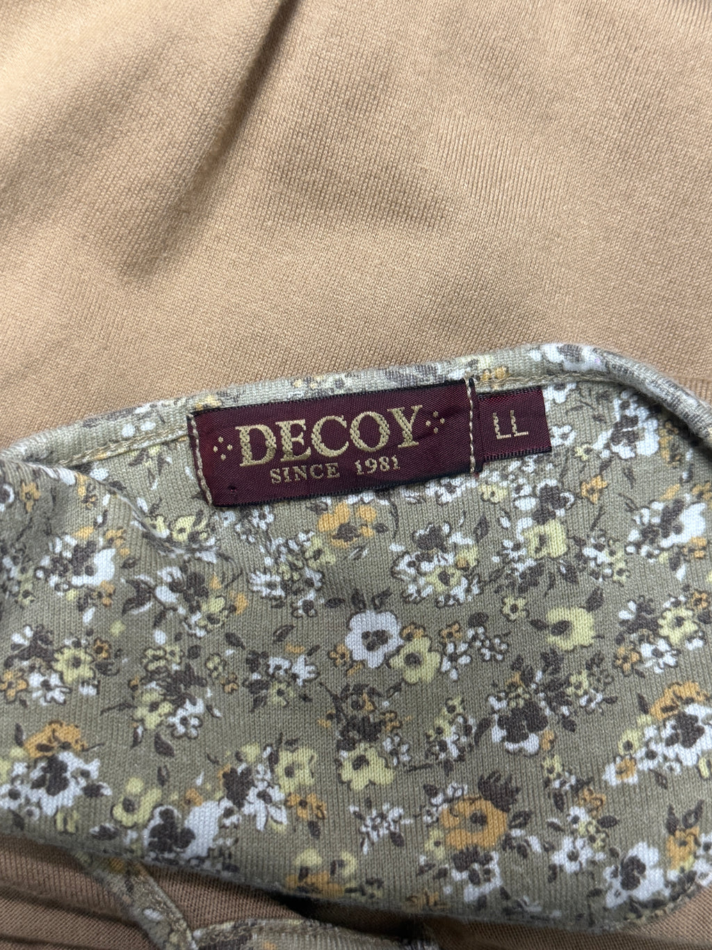 Tan Short Sleeve Peplum Top with Floral Neckline