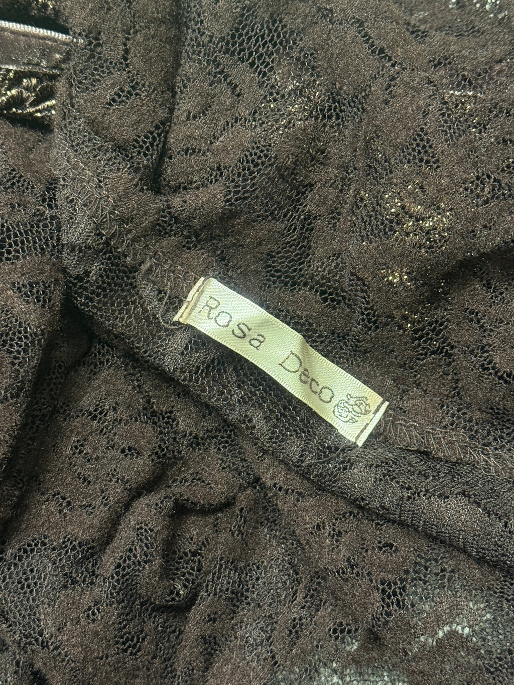 Dark Brown Sheer Lace Cardigan with Velvet Trim & Bell Sleeves