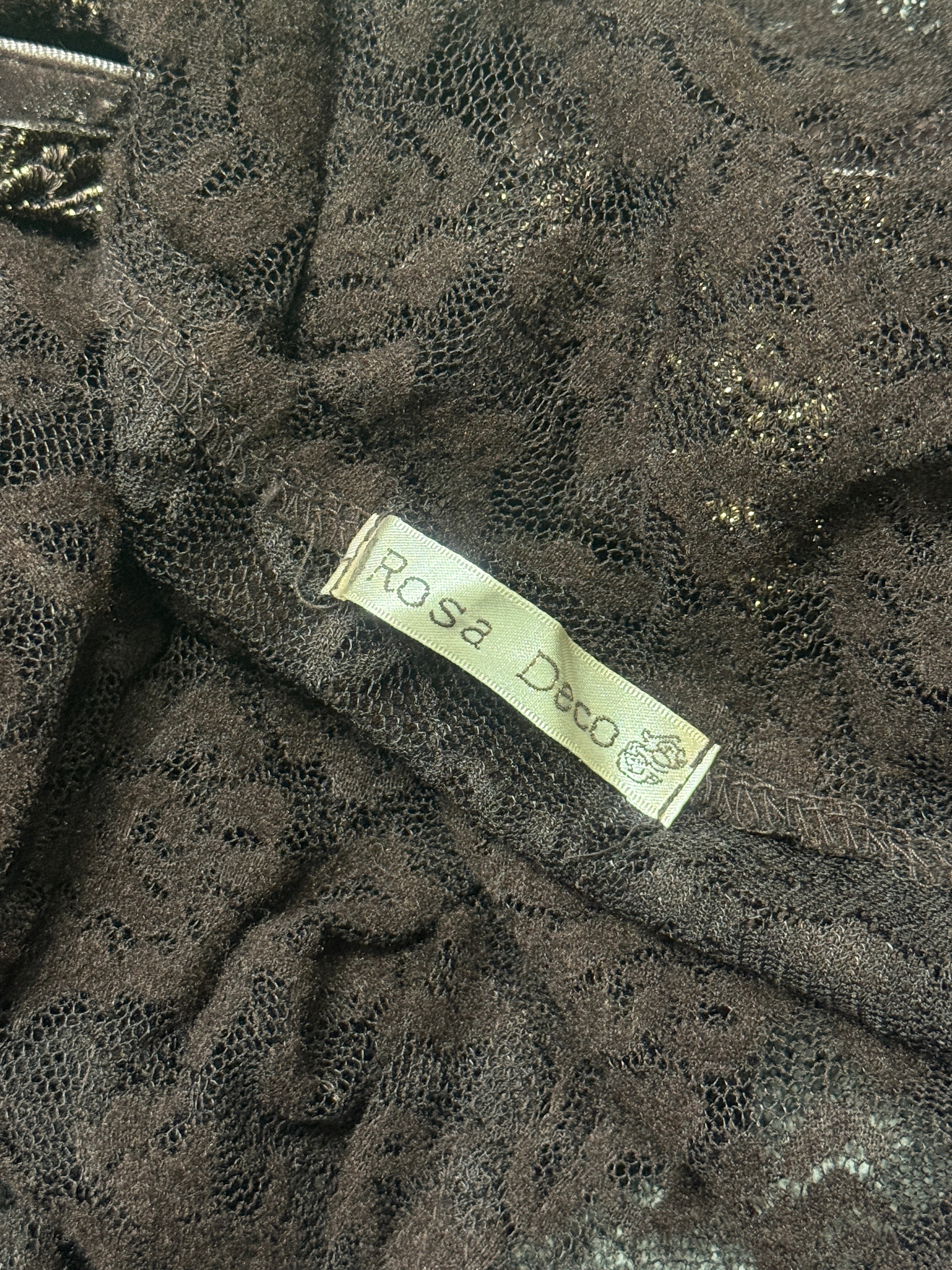 Dark Brown Sheer Lace Cardigan with Velvet Trim & Bell Sleeves