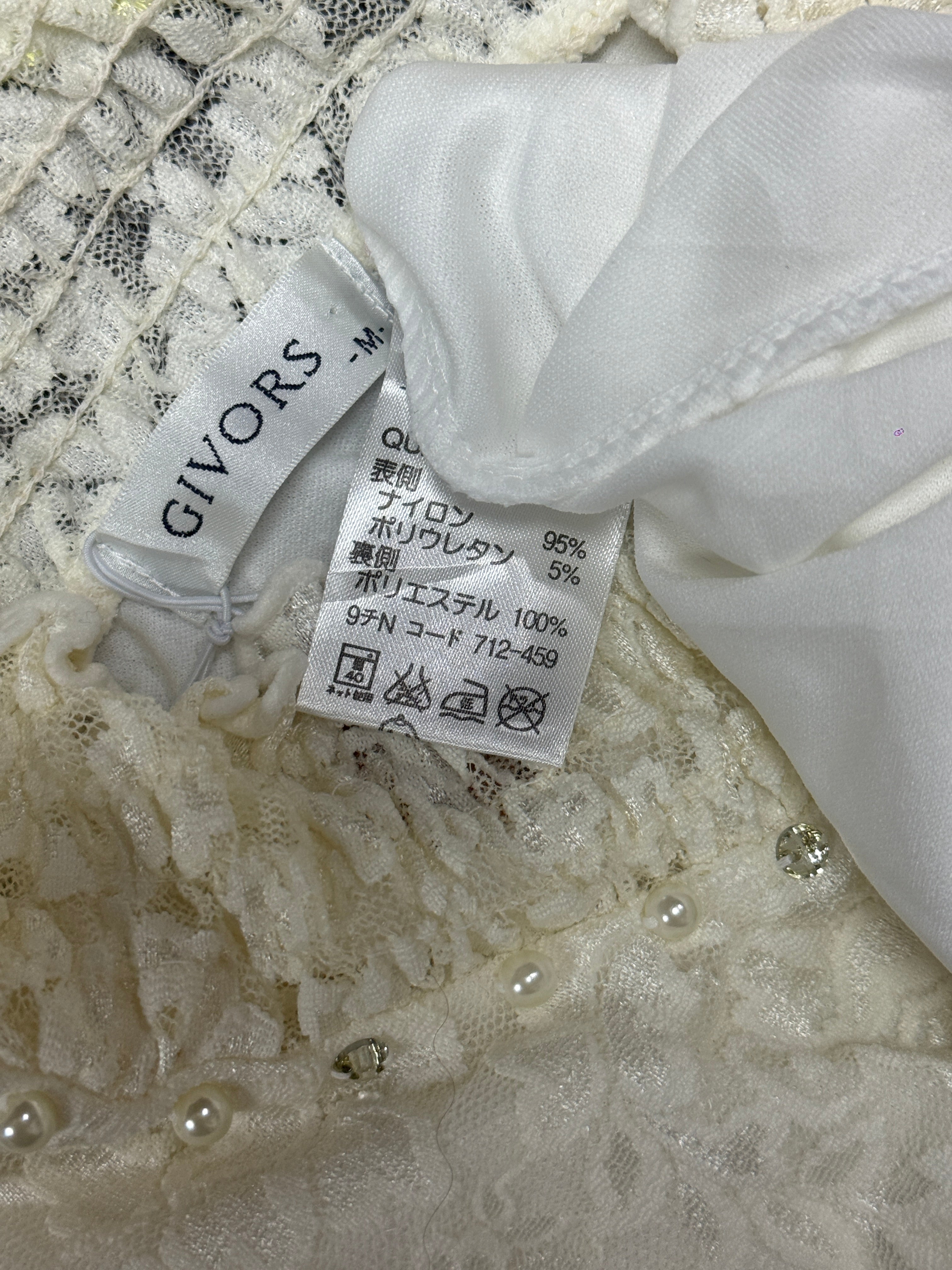 Cream Lace Ruffle High Neck Blouse with Rhinestone