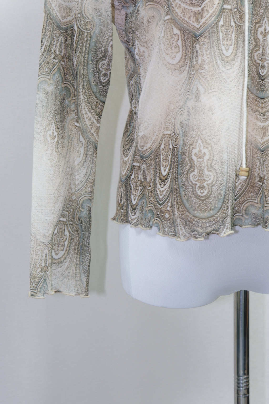 Boho Beige Paisley Print Lace Neckline Top
