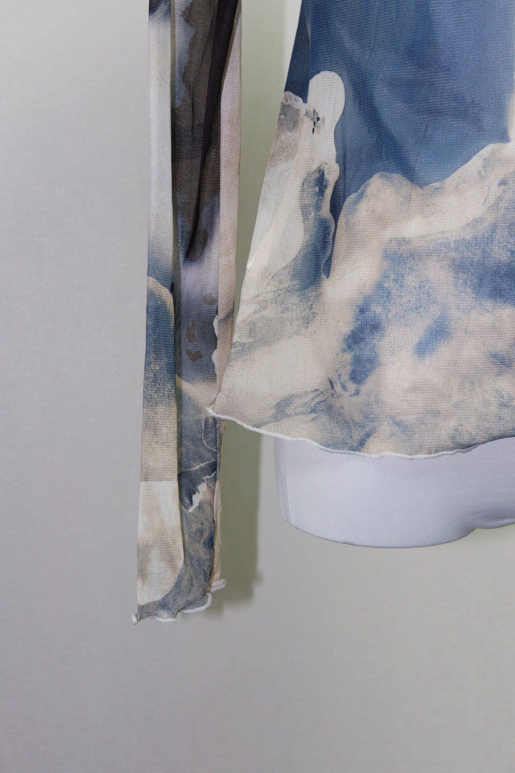 Sheer Blue Abstract Print Long Sleeve Turtleneck