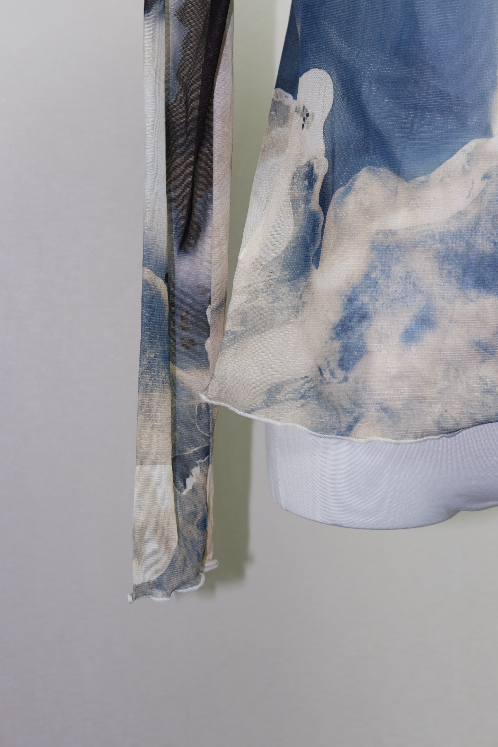 Sheer Blue Abstract Print Long Sleeve Turtleneck