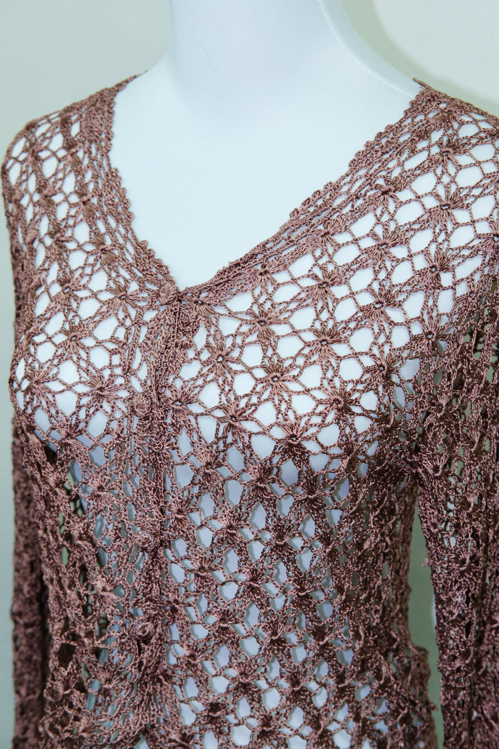 Brown Crochet Openwork Button Cardigan