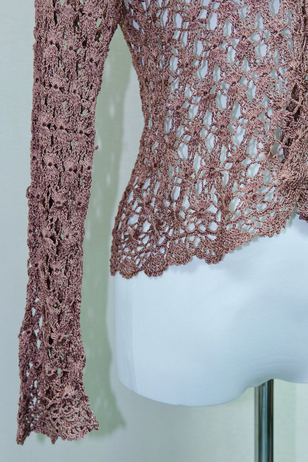 Brown Crochet Openwork Button Cardigan