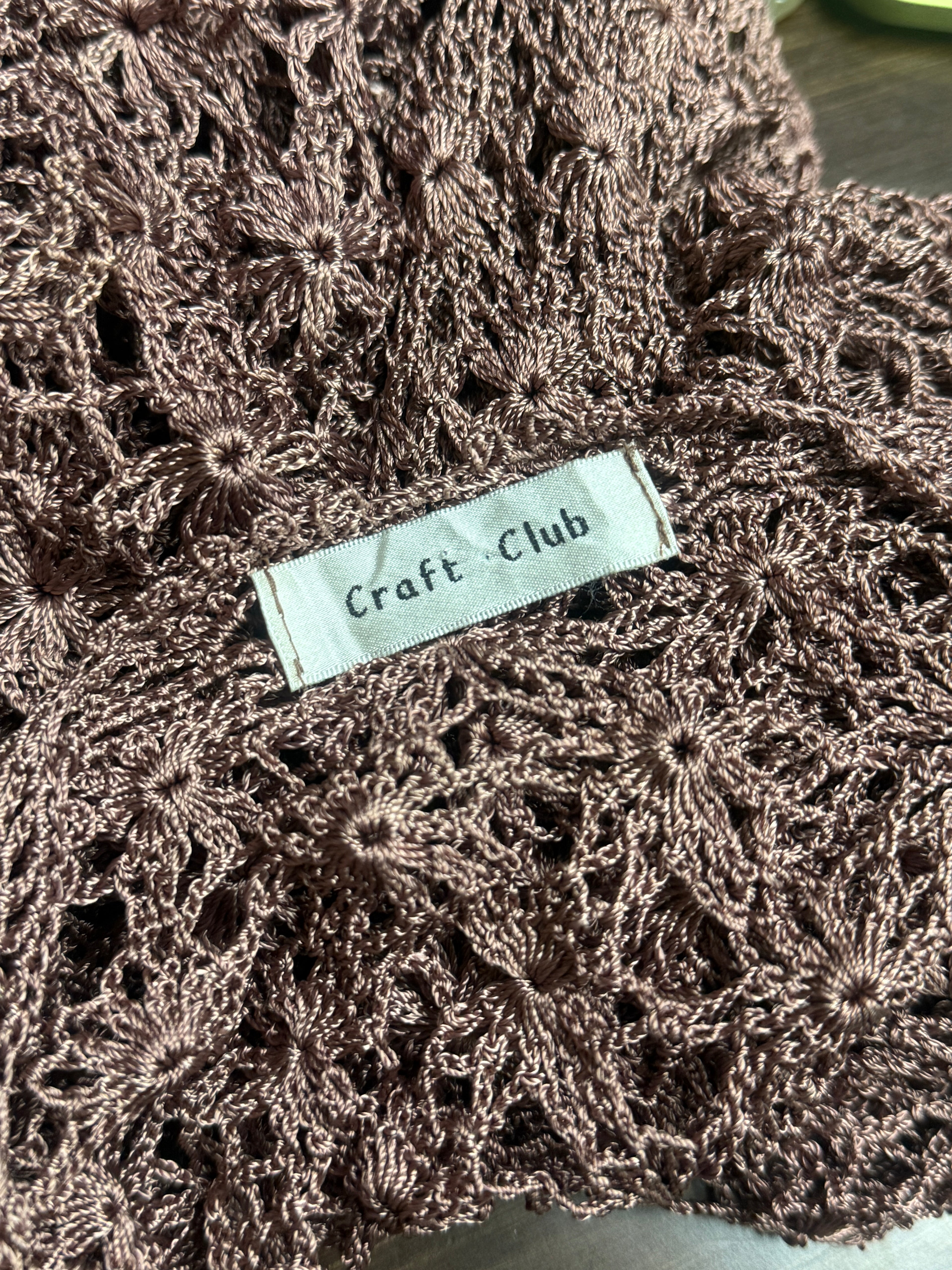 Brown Crochet Openwork Button Cardigan