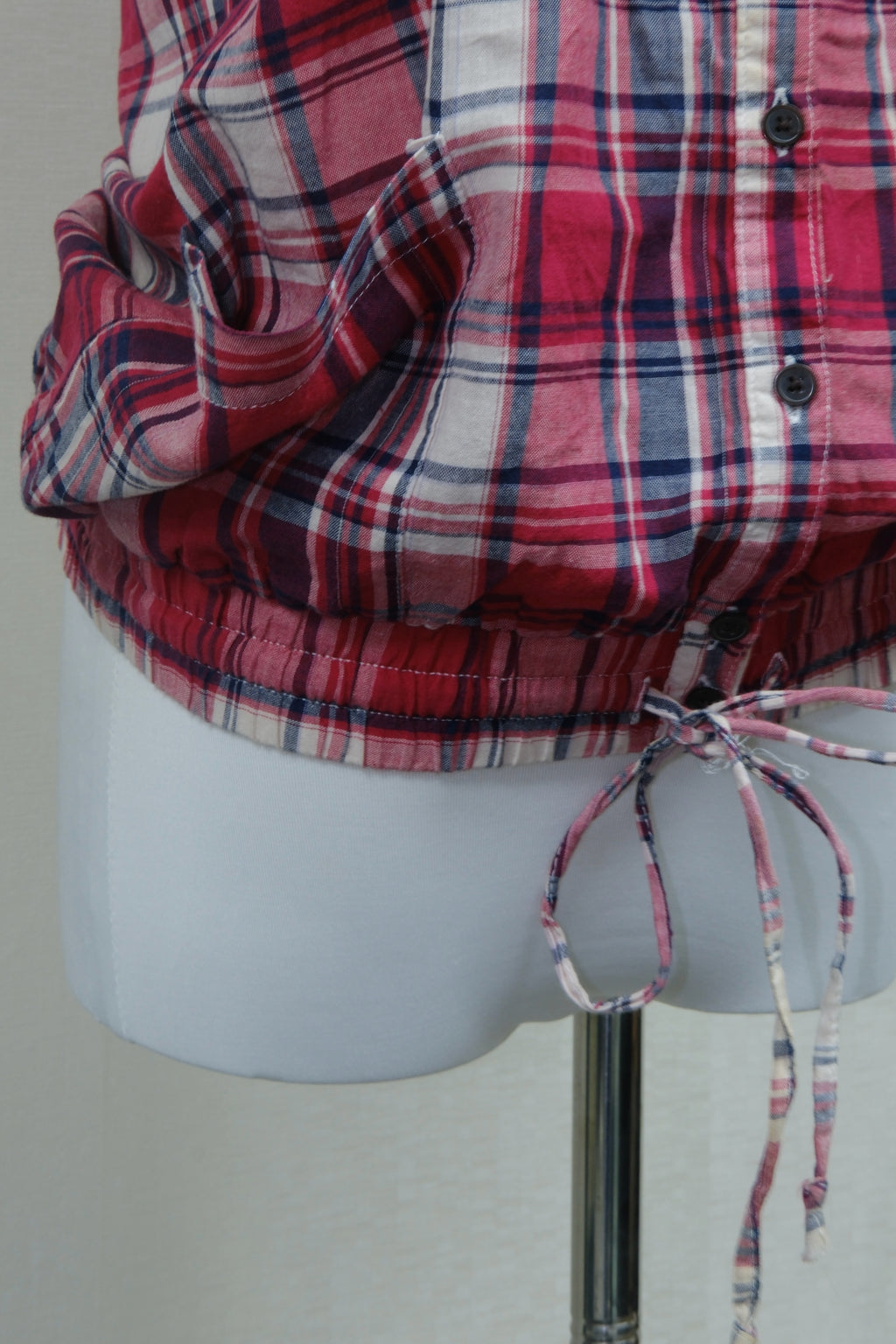 Red & Navy Plaid Drawstring Waist Button-Down Tank