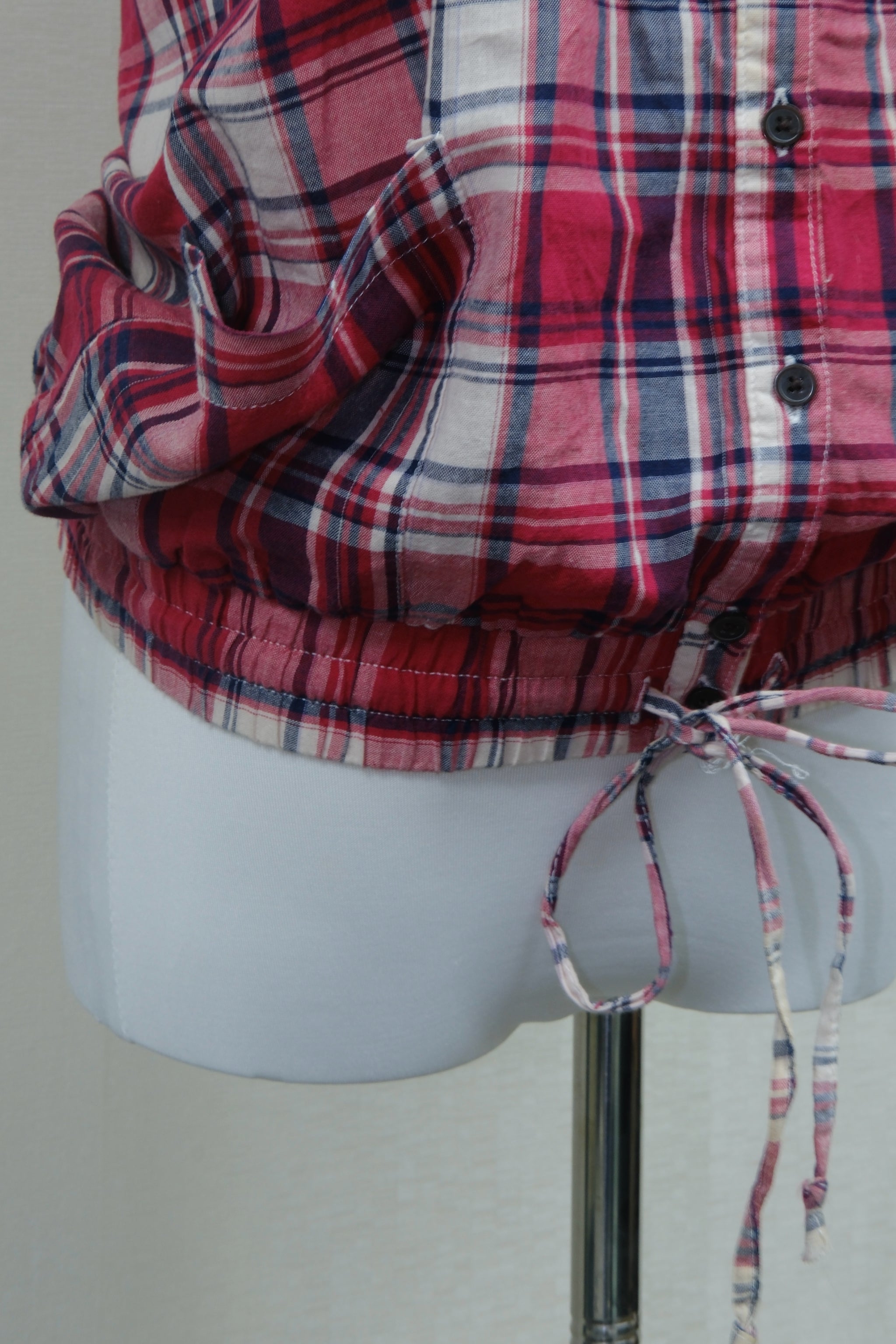 Red & Navy Plaid Drawstring Waist Button-Down Tank