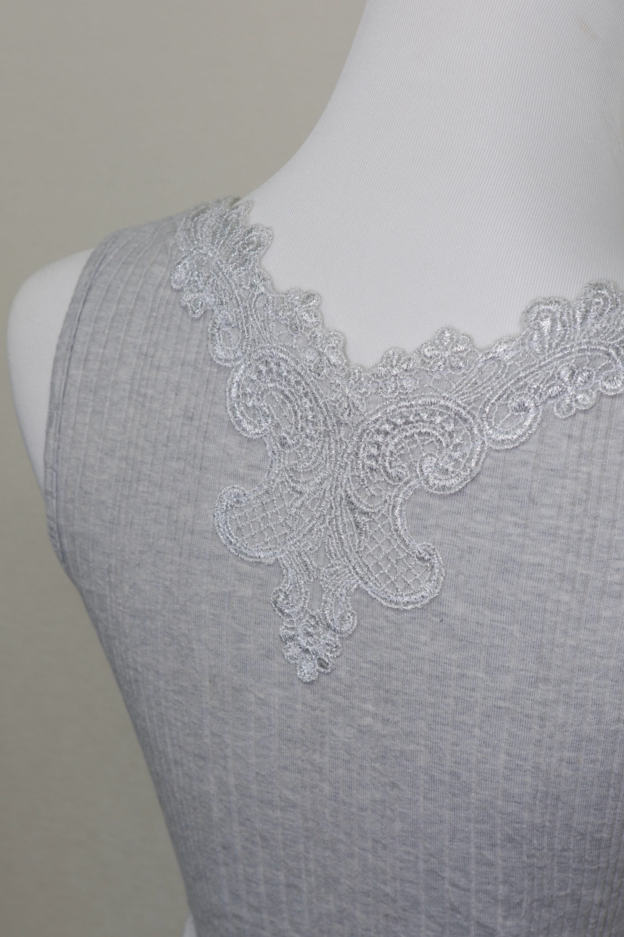 Light Grey Ribbed Henley Tank with Lace Back