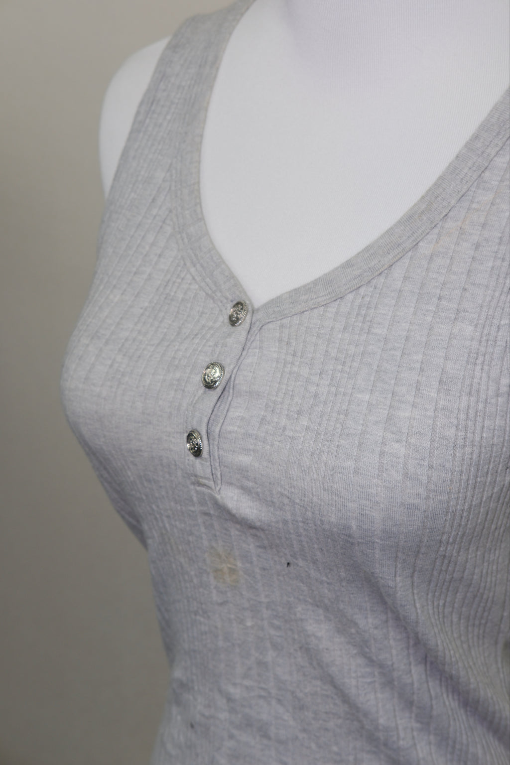 Light Grey Ribbed Henley Tank with Lace Back