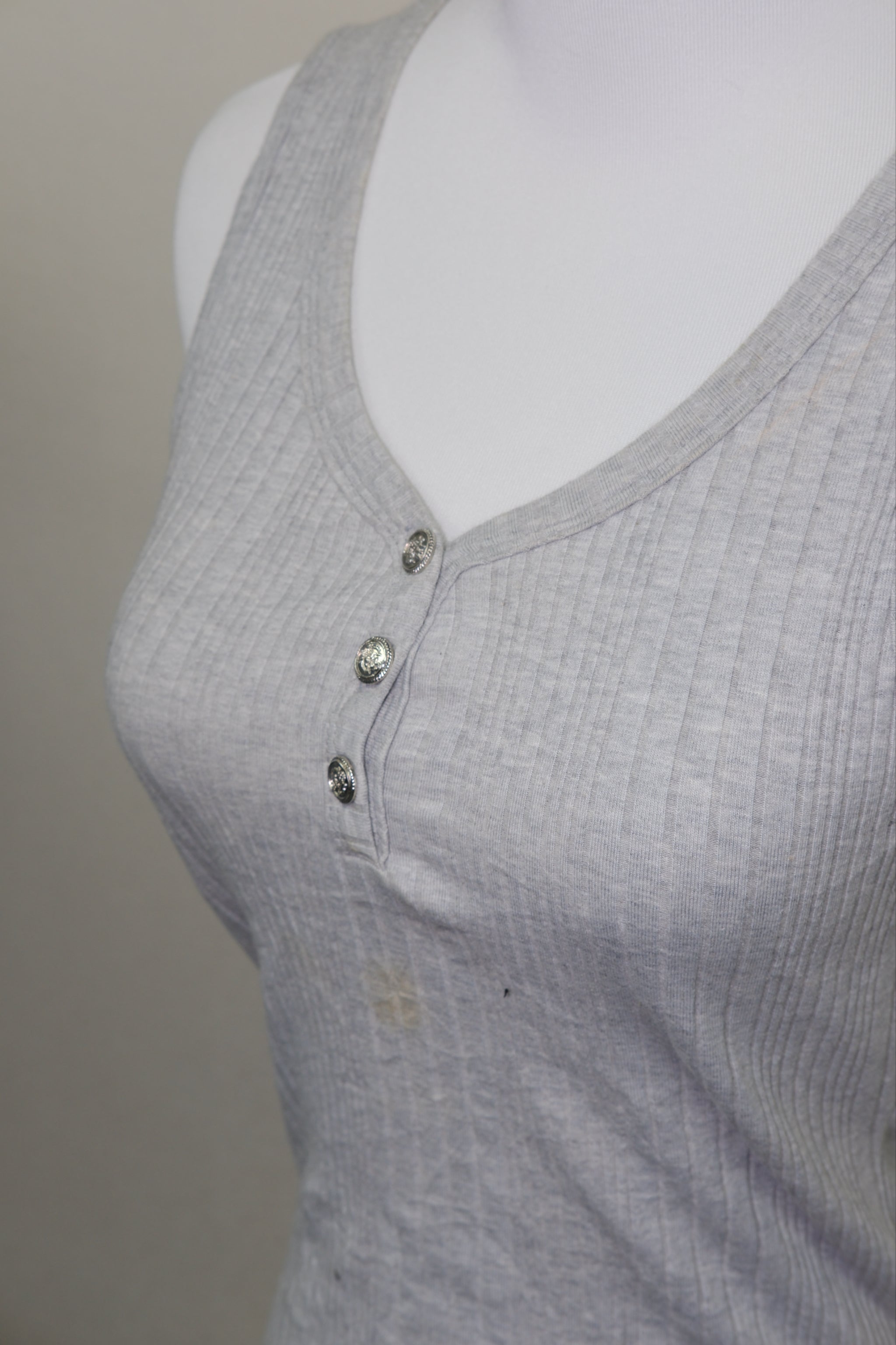 Light Grey Ribbed Henley Tank with Lace Back