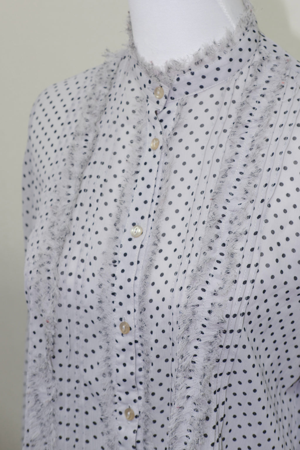 White Polka Dot Frill Trim Chiffon Blouse