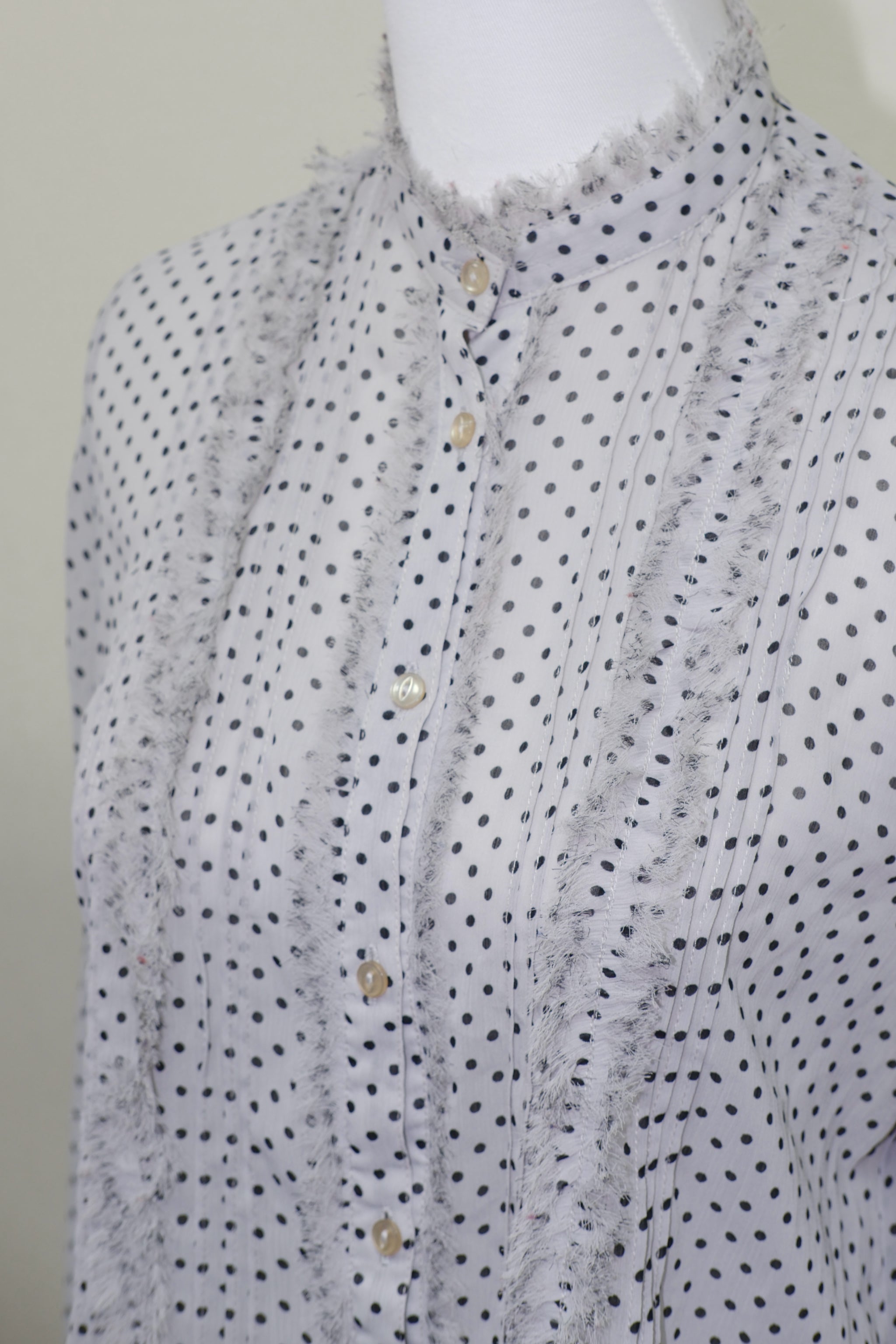 White Polka Dot Frill Trim Chiffon Blouse